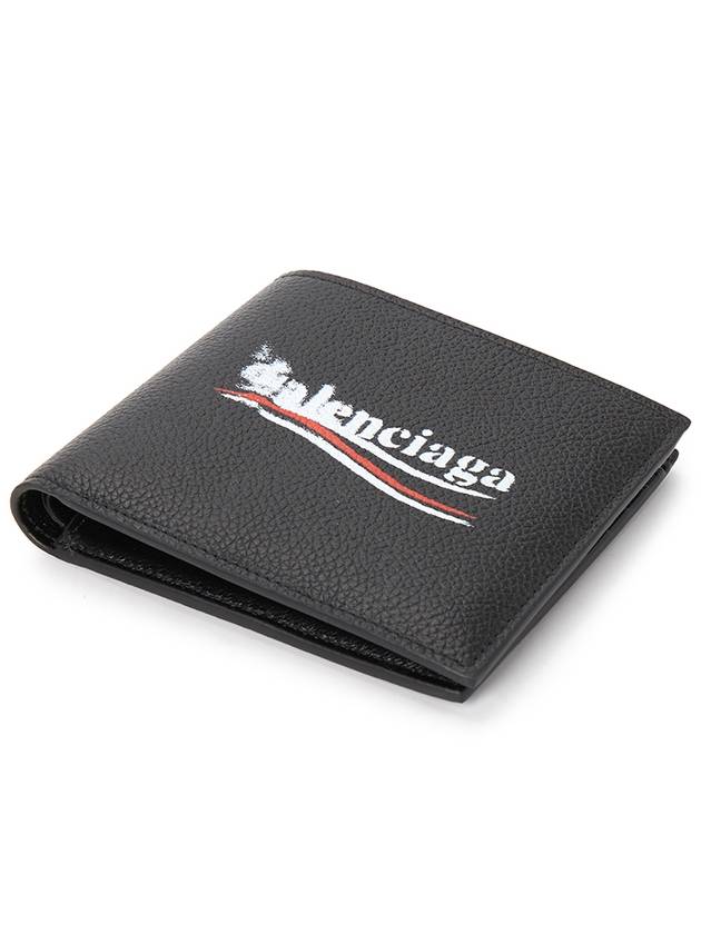 Luxury Balenciaga Logo Print Leather Half Wallet Black