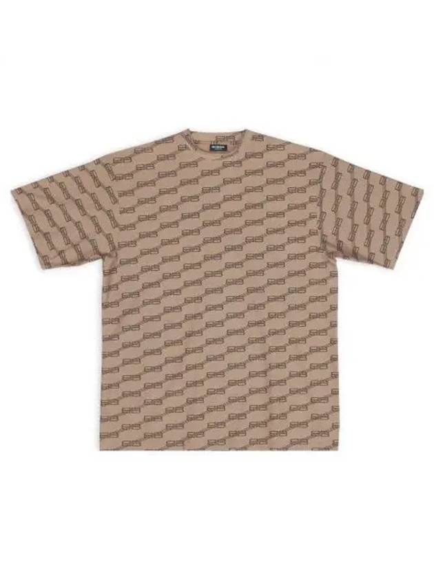 Luxury Balenciaga Print Short Sleeve T-Shirt Beige