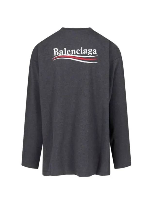 Luxury Balenciaga Embroidered Logo Cotton Long Sleeve T-Shirt Grey