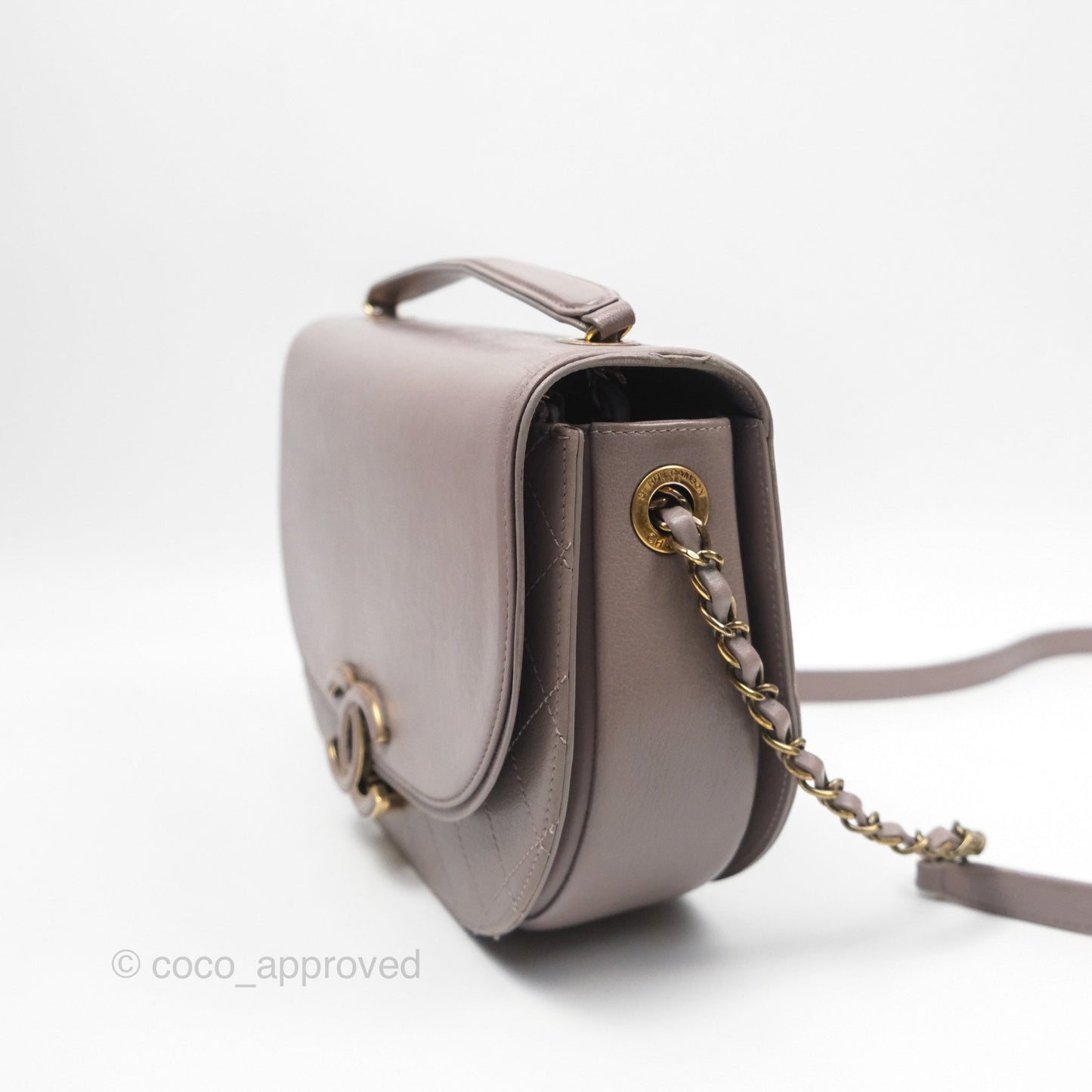 Chanel Coco Curve Flap Burnished Lilac Grey Calfskin Goatskin Antique Gold Hardware