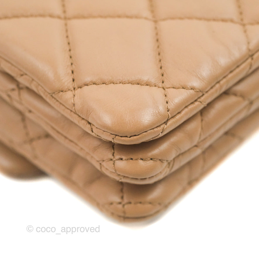 Chanel Flap Bag with Adjustable Strap Beige Lambskin Aged Gold Hardware 22K