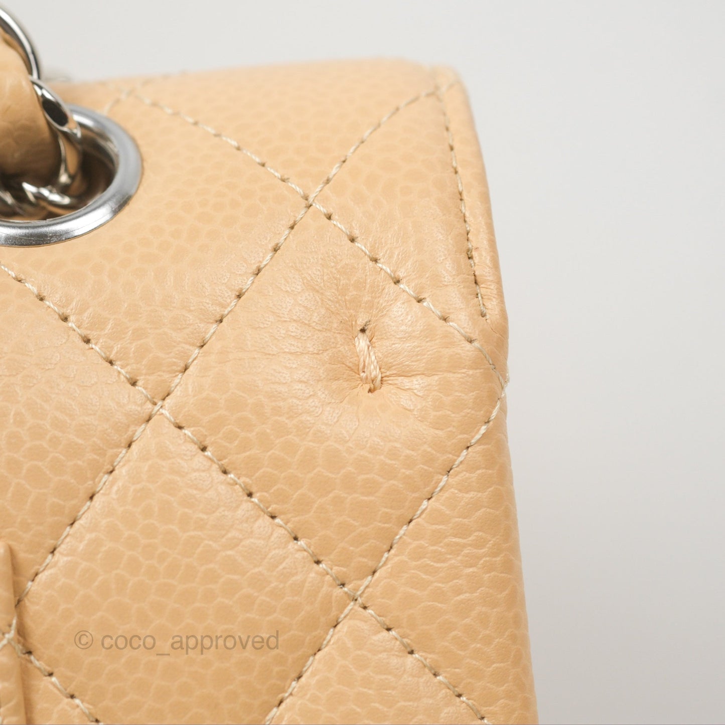 Chanel Classic M/L Medium Flap Quilted Beige Caviar Silver Hardware