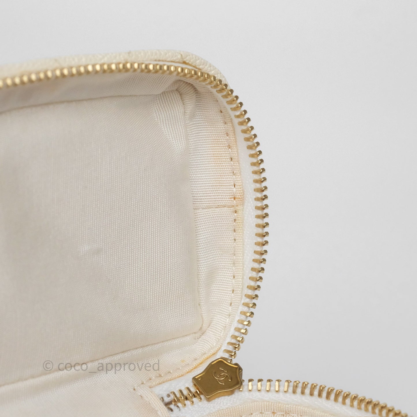 Chanel Quilted Mini Top Handle Vanity With Chain Ivory Caviar Aged Gold Hardware