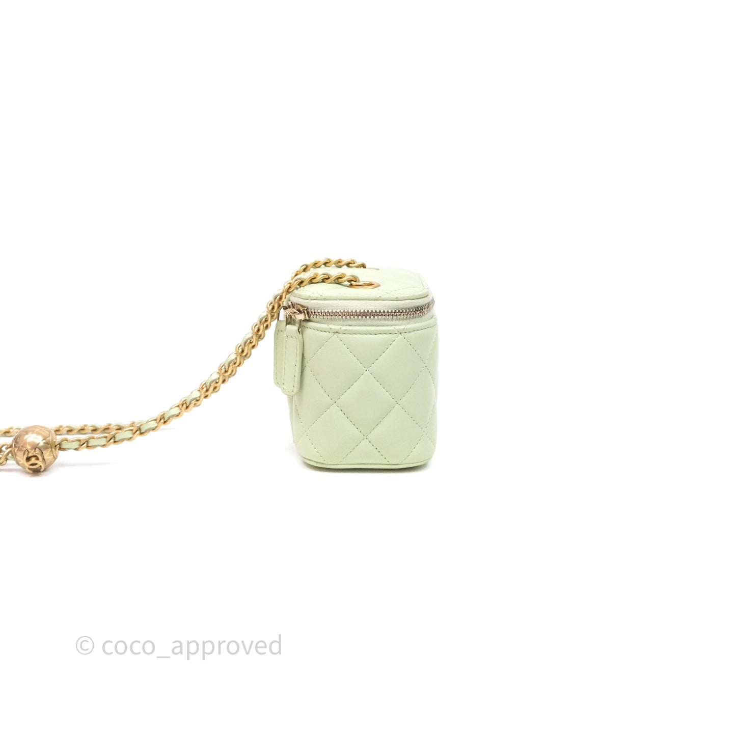 Chanel Mini Pearl Crush Vanity With Chain Green Aged Gold Hardware