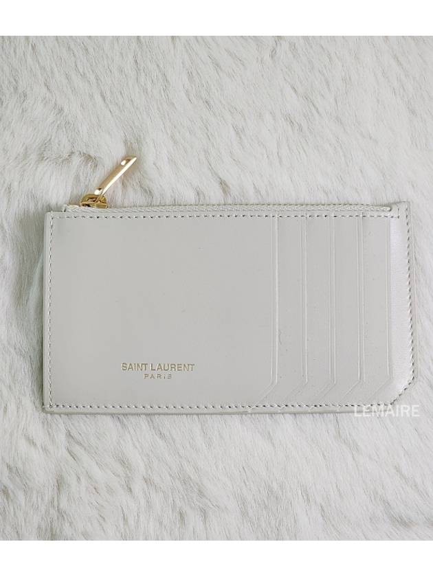 Luxury Saint Laurent Fragment Zipper Card Wallet Blanc Vintage