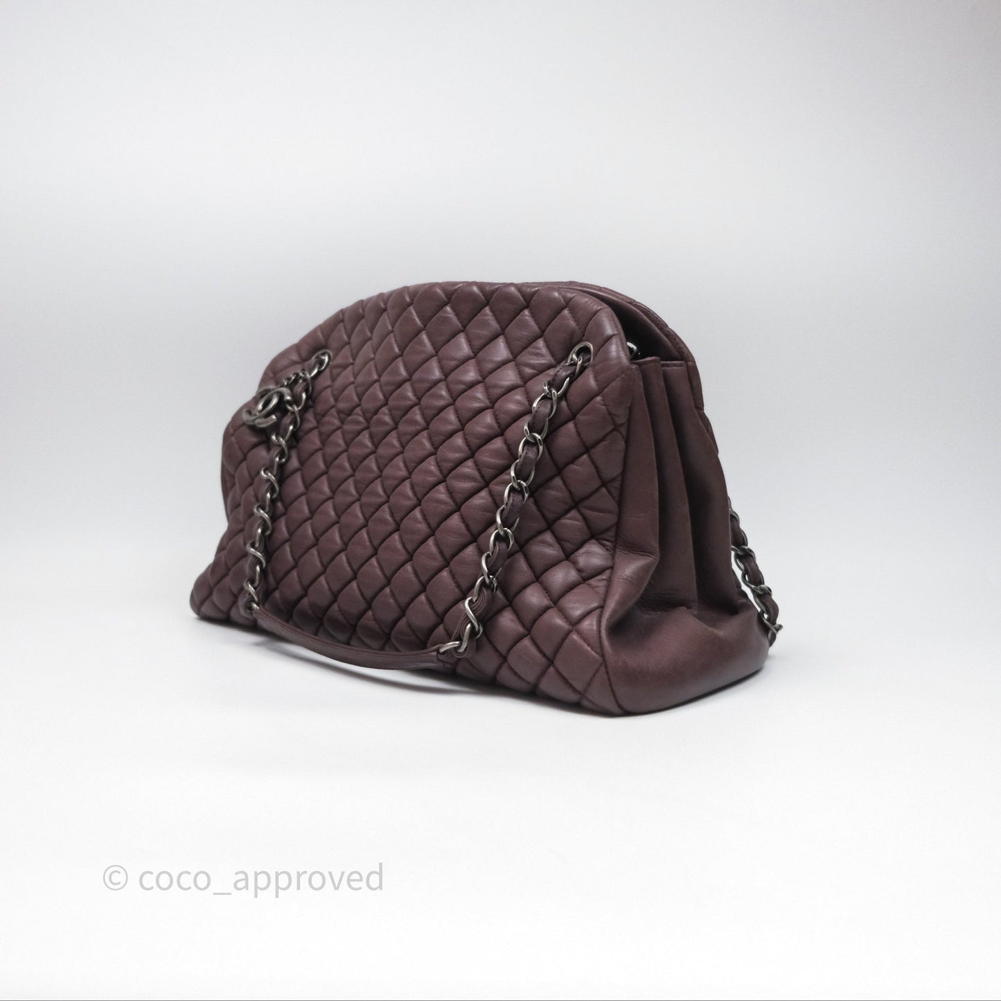 Chanel Large Mademoiselle Bowling Crumpled Calfskin Purple Ruthenium Hardware