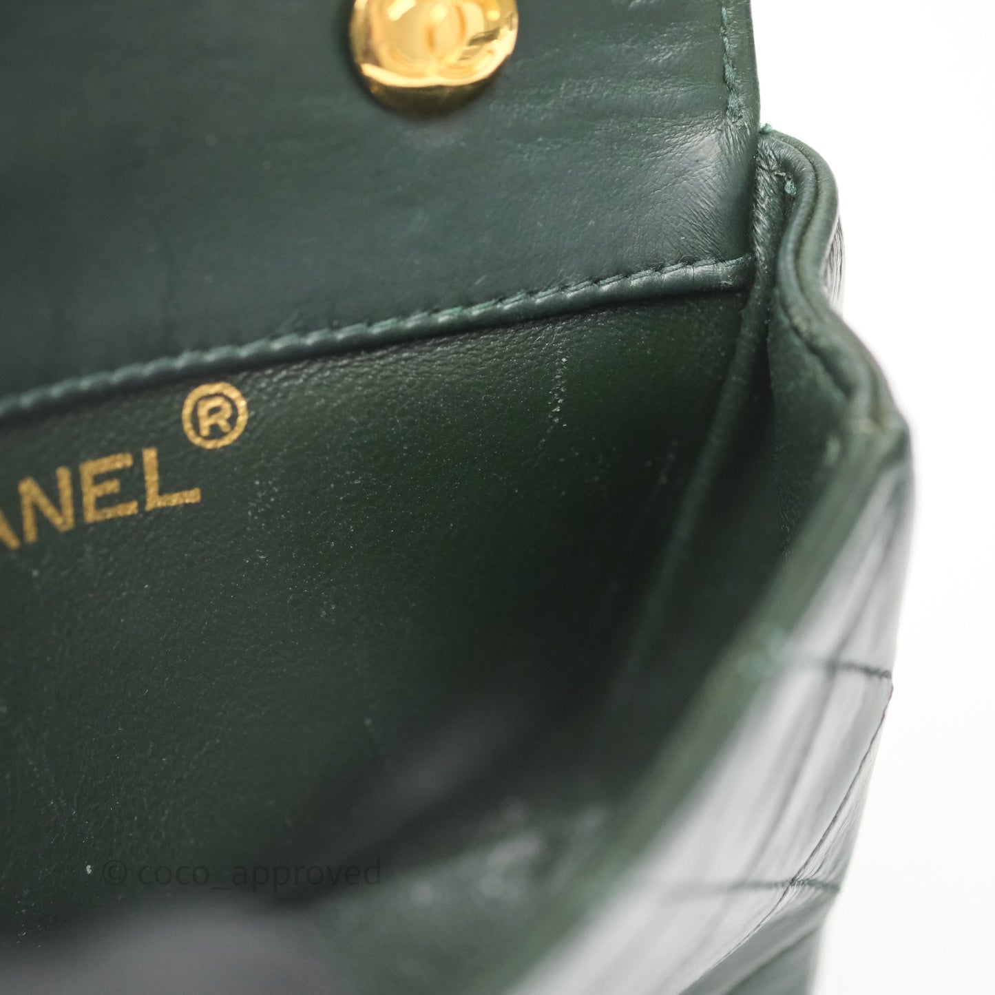 Chanel Vintage Mini Flap Bag Dark Green Lambskin Gold Hardware