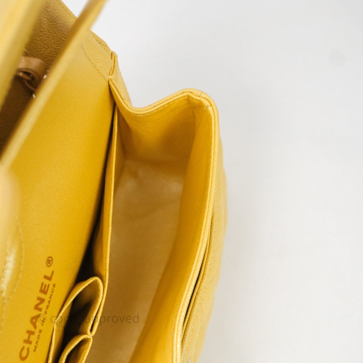 Chanel Small Classic Quilted Flap Iridescent Yellow Caviar Gold Hardware