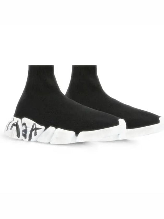 Luxury Balenciaga Speed 2.0 Graffiti Knit High Top Sneakers Black