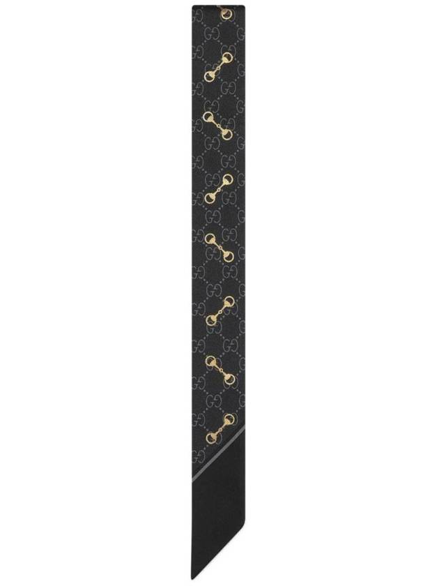 Luxury Gucci Trending 2025 GG Print Horsebit Silk Neck Bow Twilly Scarf Black