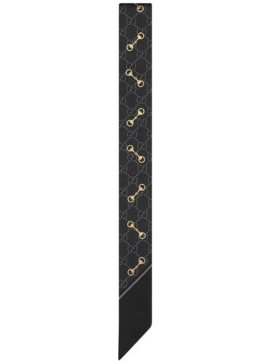 Luxury Gucci Trending 2025 GG Print Horsebit Silk Neck Bow Twilly Scarf Black