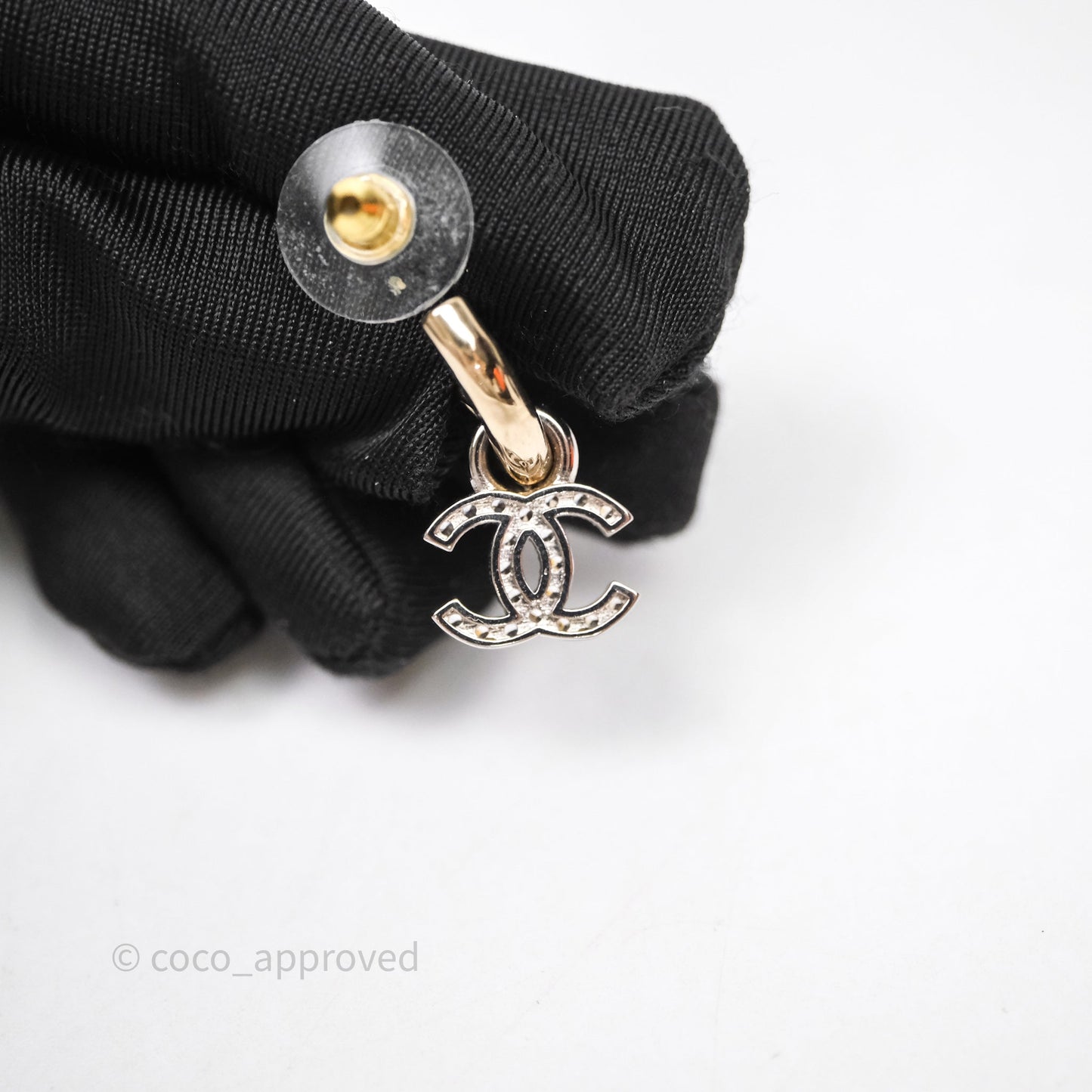 Chanel CC Hoop Logo Crystals Gold Earrings 22S