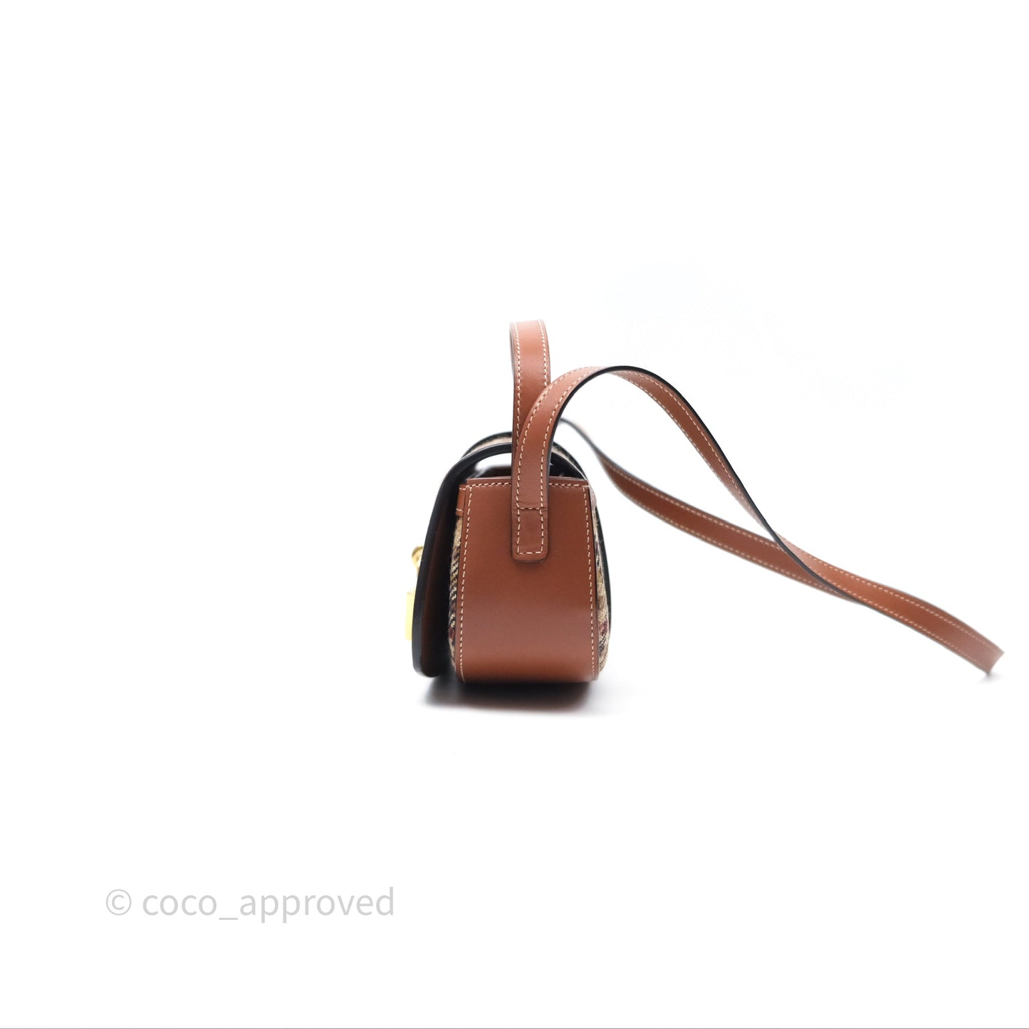 Celine Clutch on Strap in Tartan Textile and Natural Calfskin