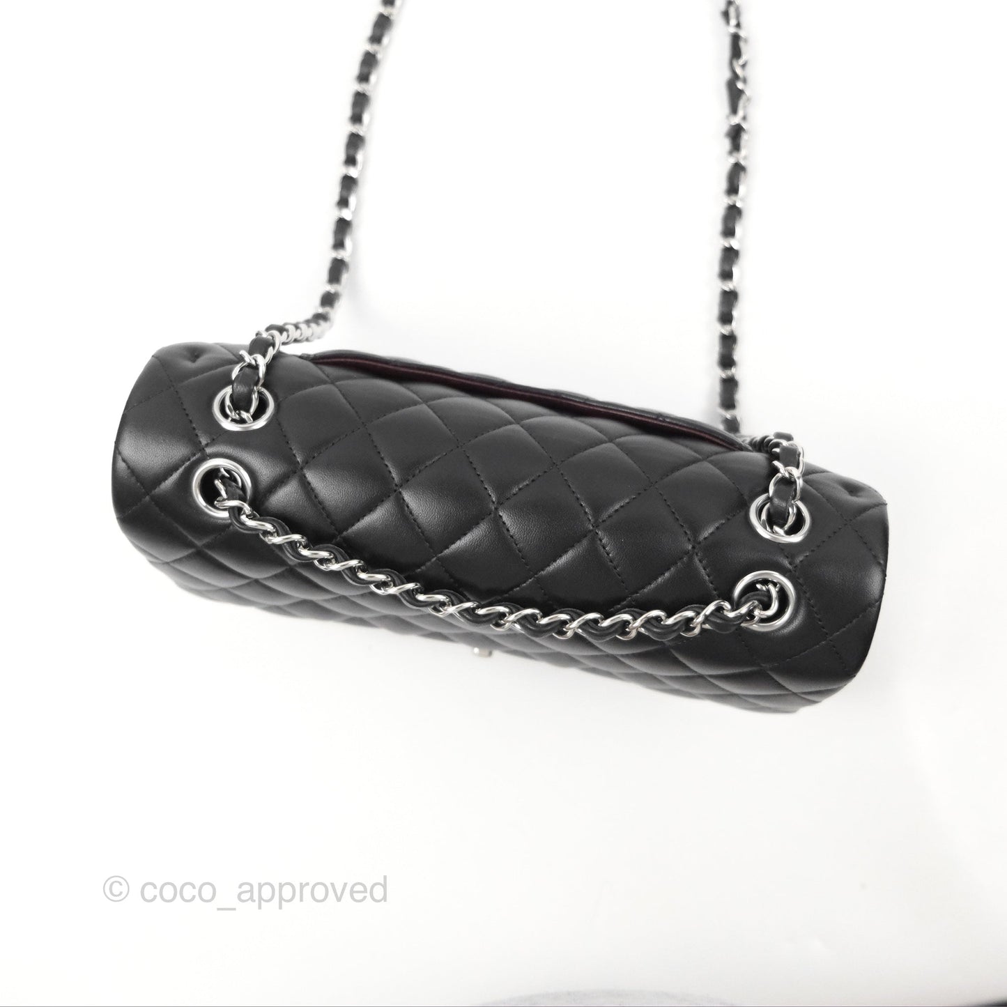 Chanel Classic M/L Medium Flap Quilted Black Lambskin Silver Hardware