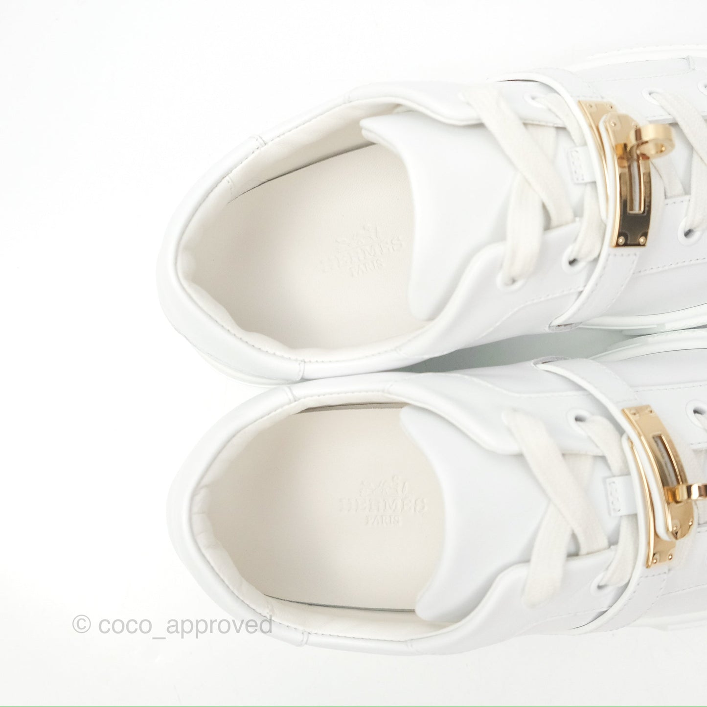 Hermès Day Sneakers White Calfskin Gold Hardware Size 35