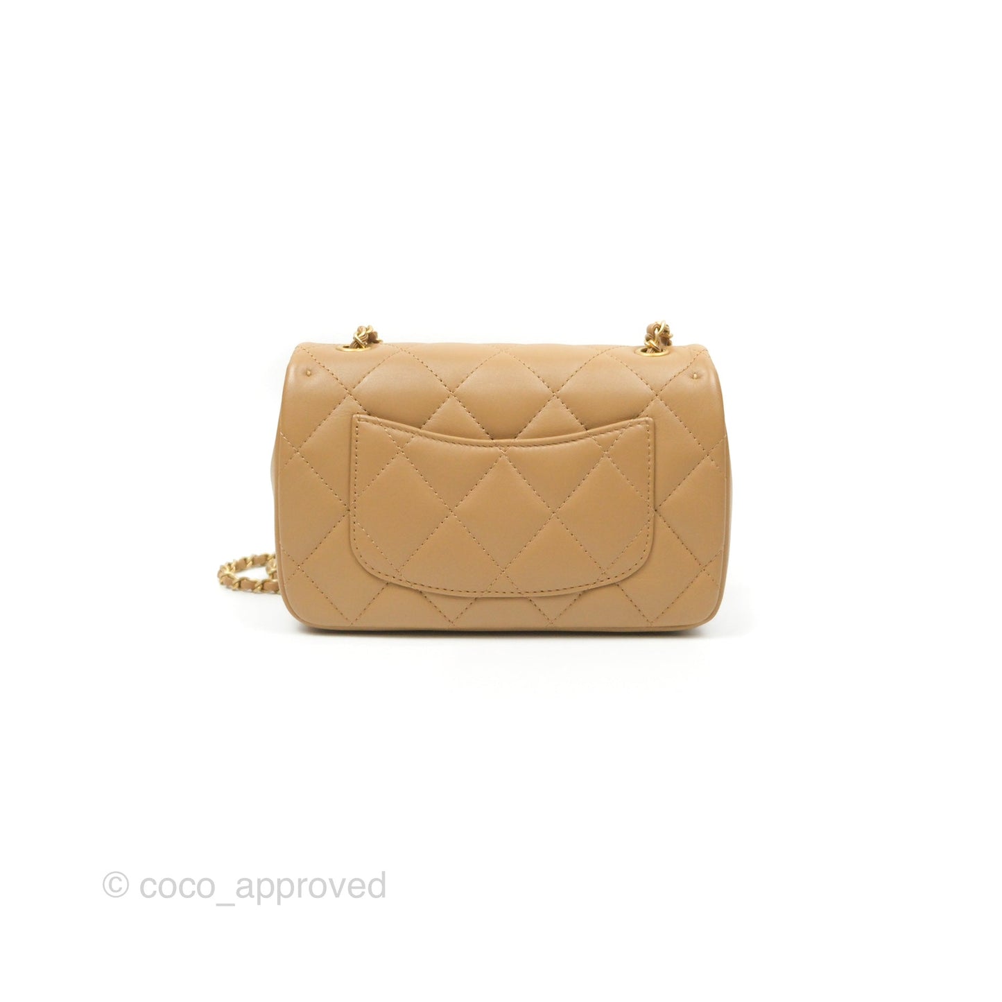 Chanel Mini Flap Bag With Heart CC Charm Dark Beige Lambskin Aged Gold Hardware