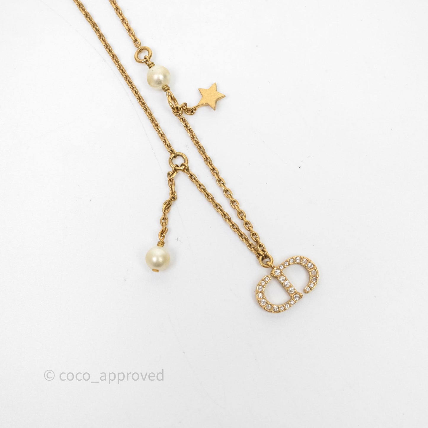 Christian Dior Petit CD Pearl Star Necklace Gold Tone