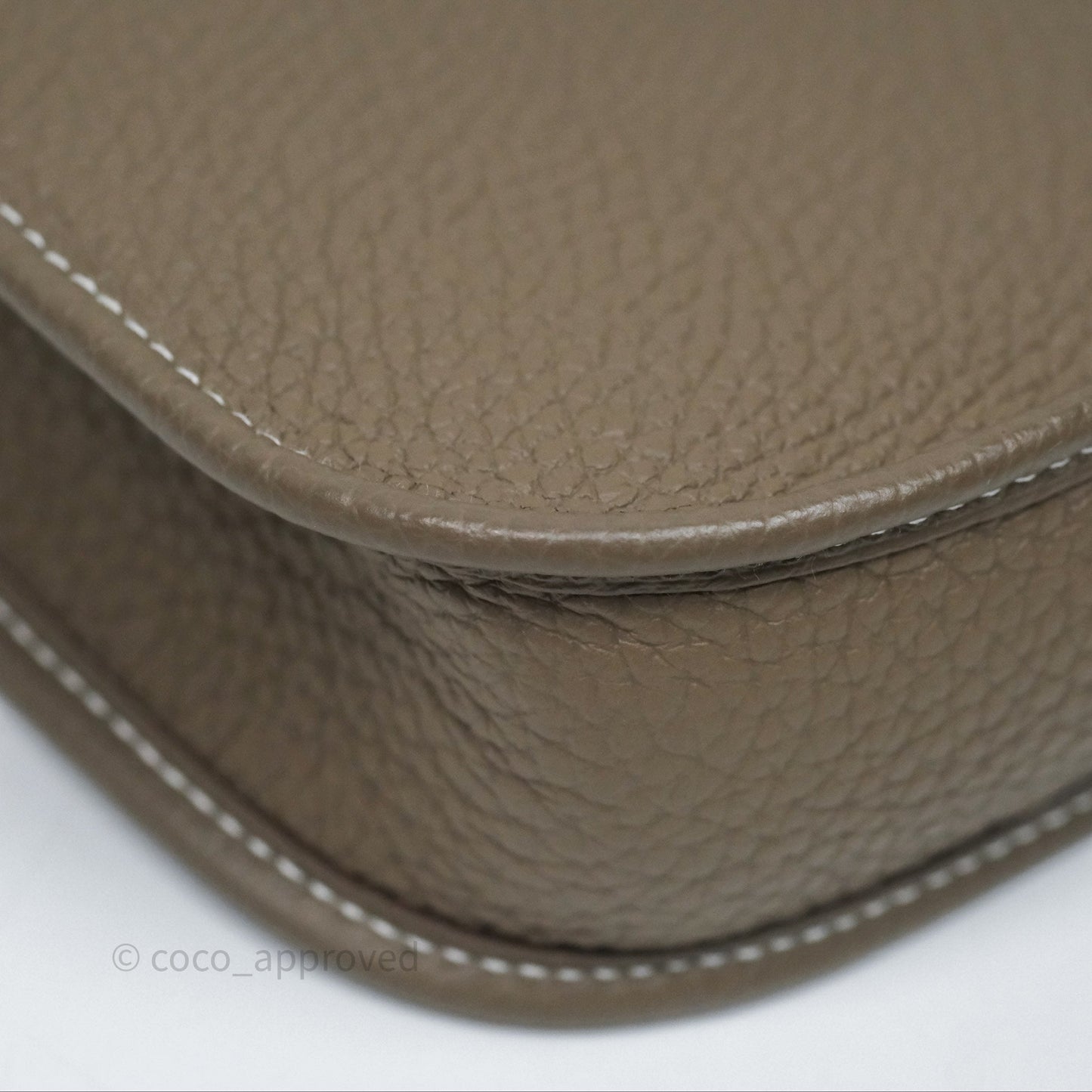 Hermès Mini Evelyne 16 Etoupe 18 Clemence Gold Hardware with Bleu Indigo Strap