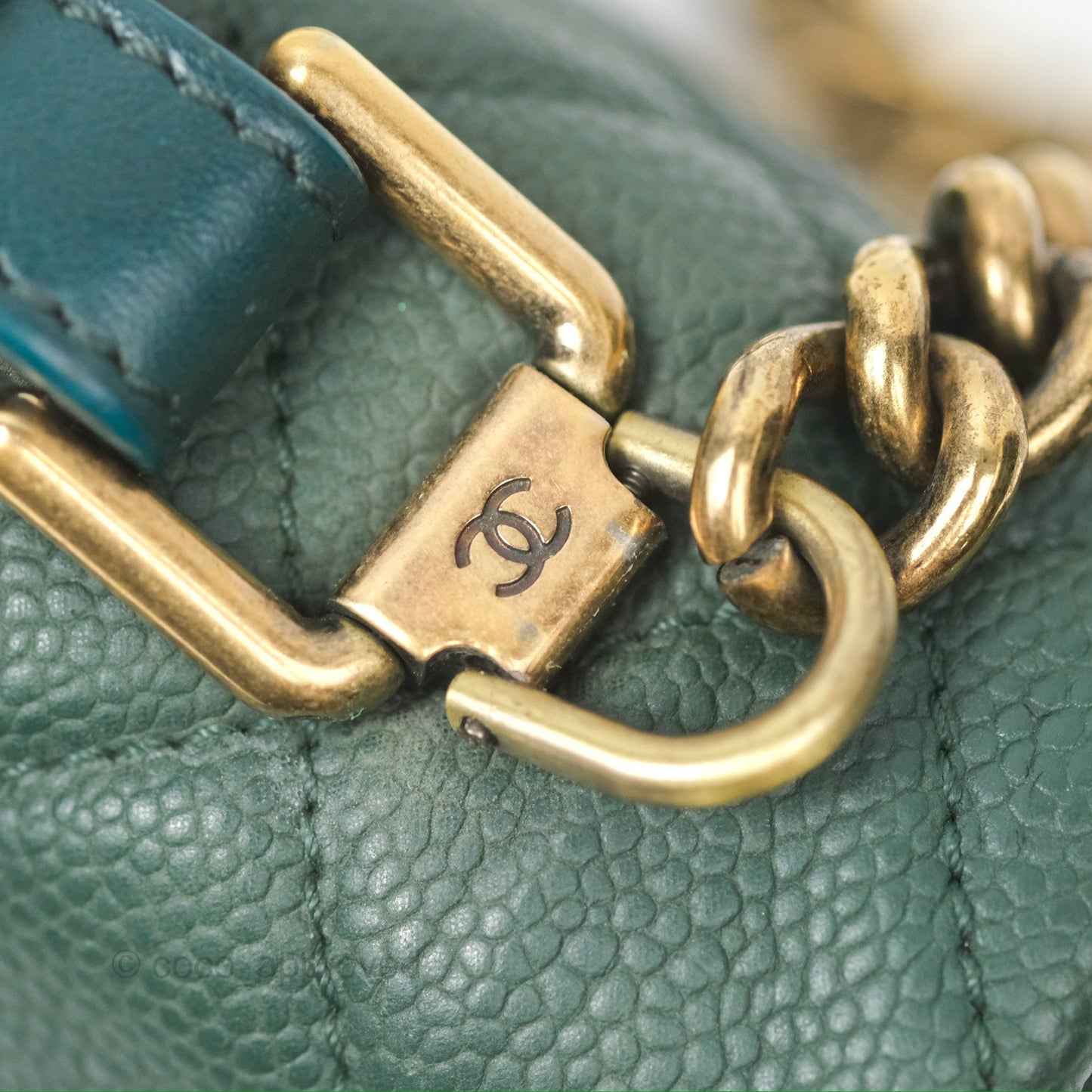 Chanel Globe Trotter Flap Bag Dark Green Caviar Aged Gold Hardware