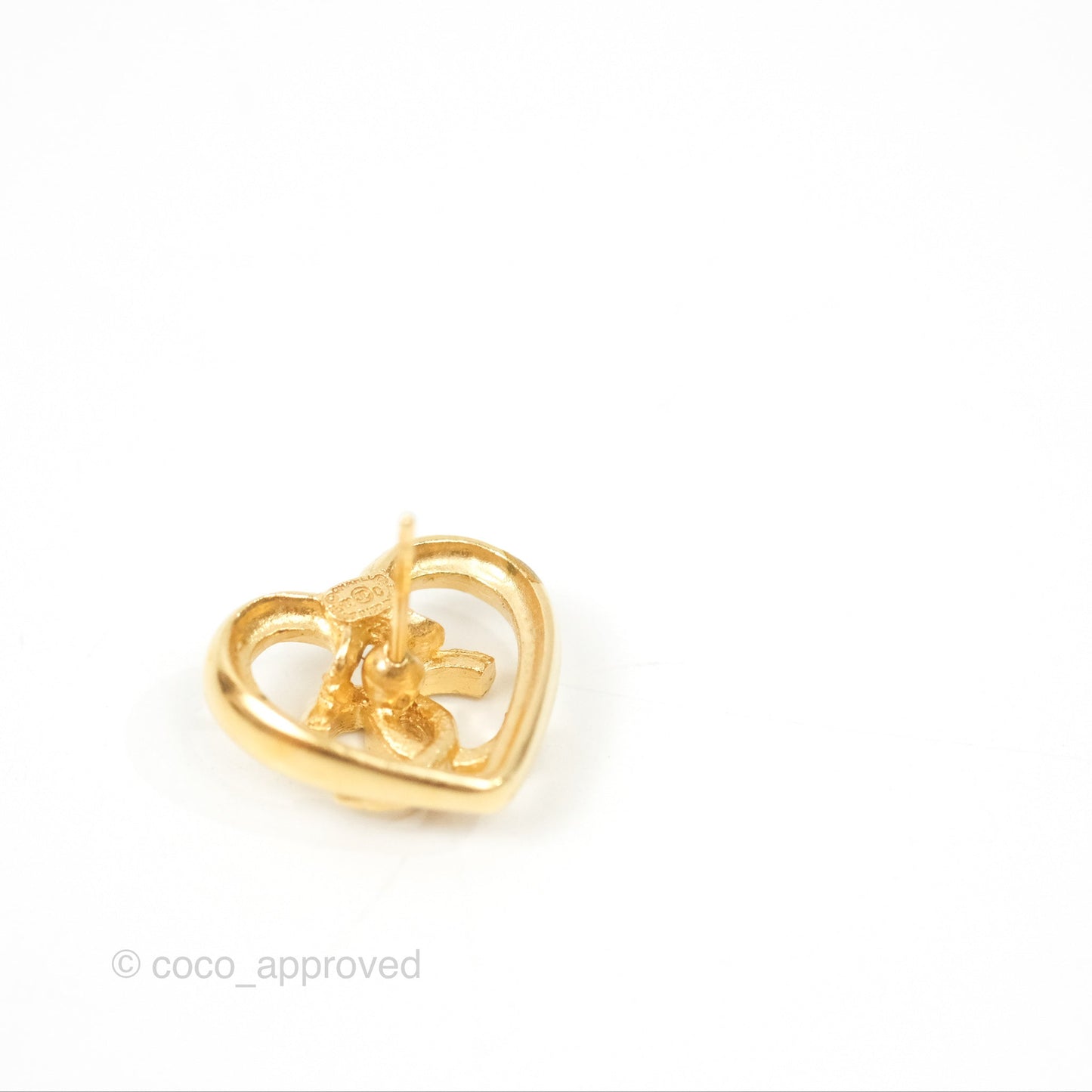 Chanel Crystal CC Heart Earrings Gold Tone 23C