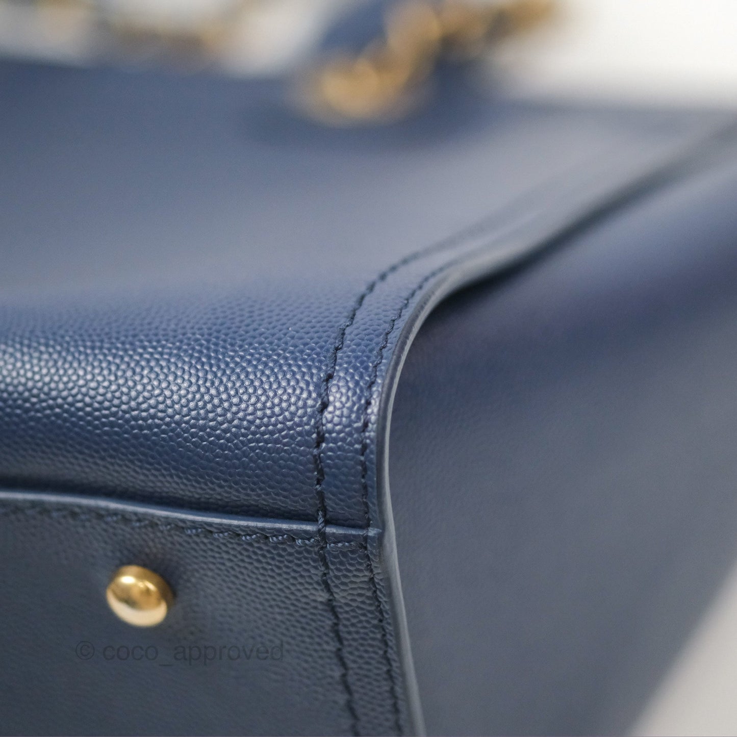 Chanel Small Studded Deauville Tote Navy Caviar Aged Gold Hardware