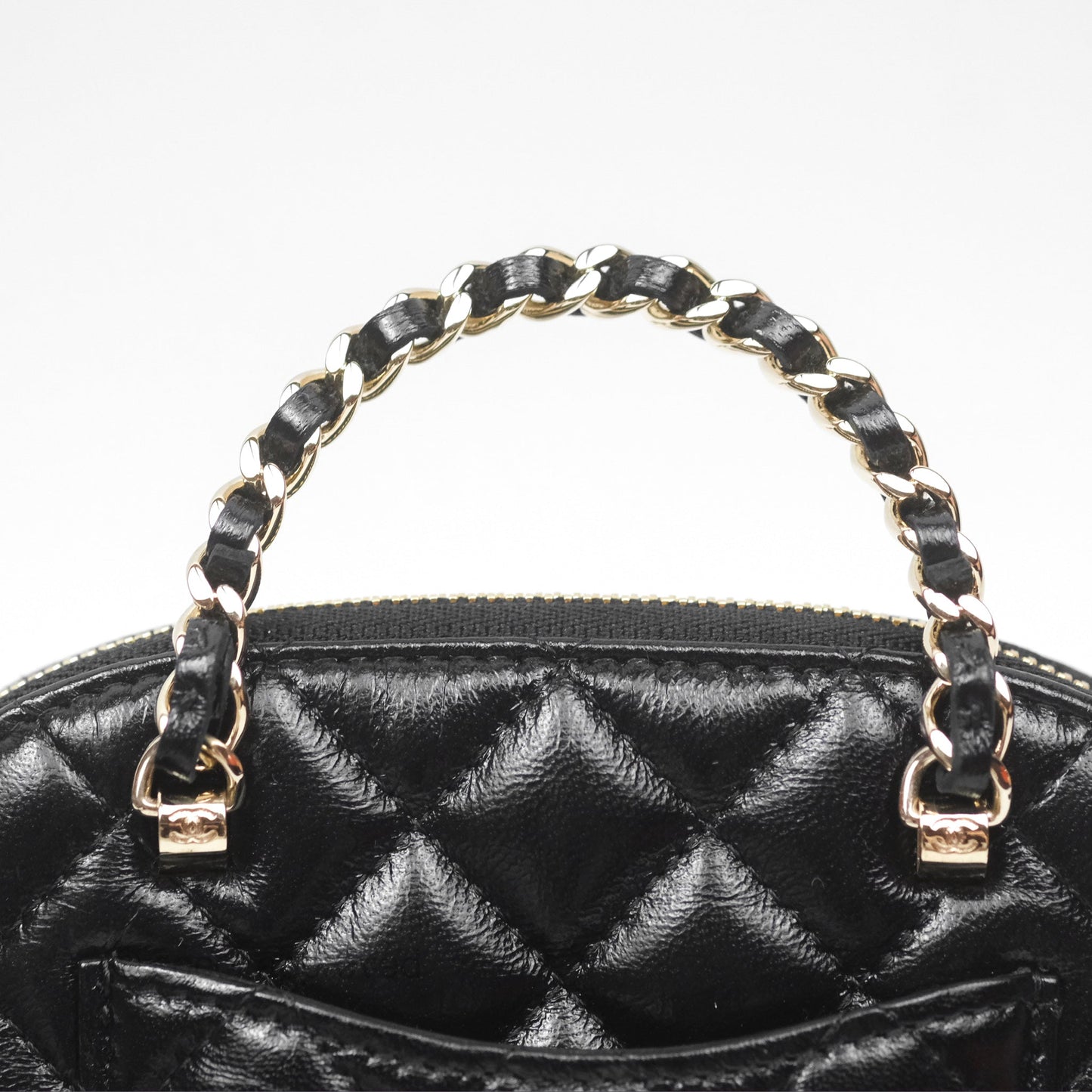 Chanel Mini Handle Clutch with Chain Black Shiny Lambskin Gold Hardware