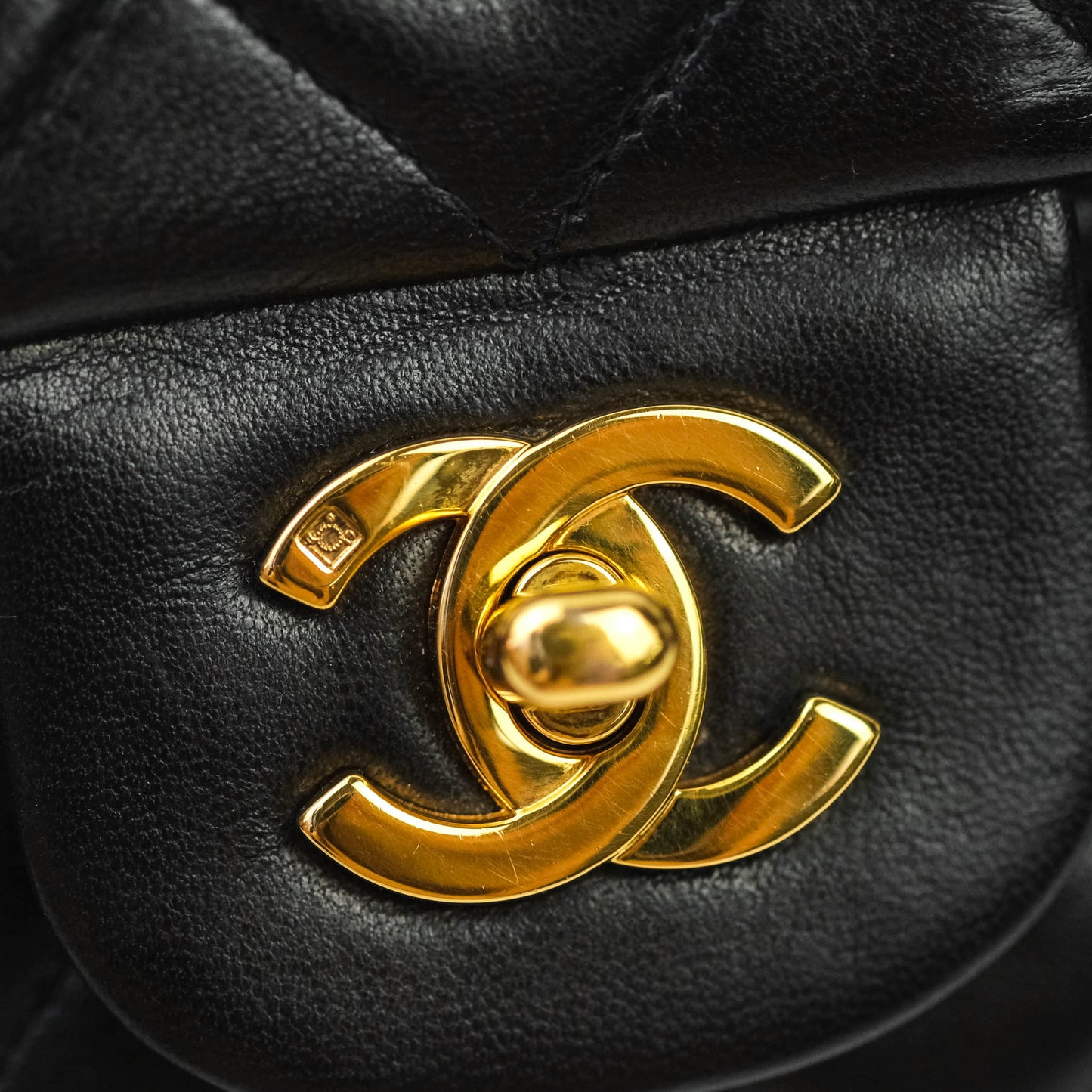 Chanel Vintage M/L Lambskin Medium Double Flap Bag Black 24K Gold Hardware