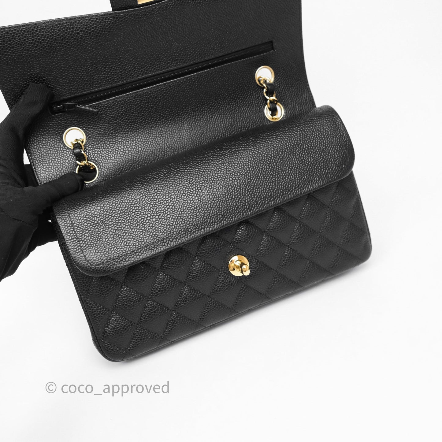 Chanel M/L Medium Classic Flap Quilted Black Caviar Gold Hardware