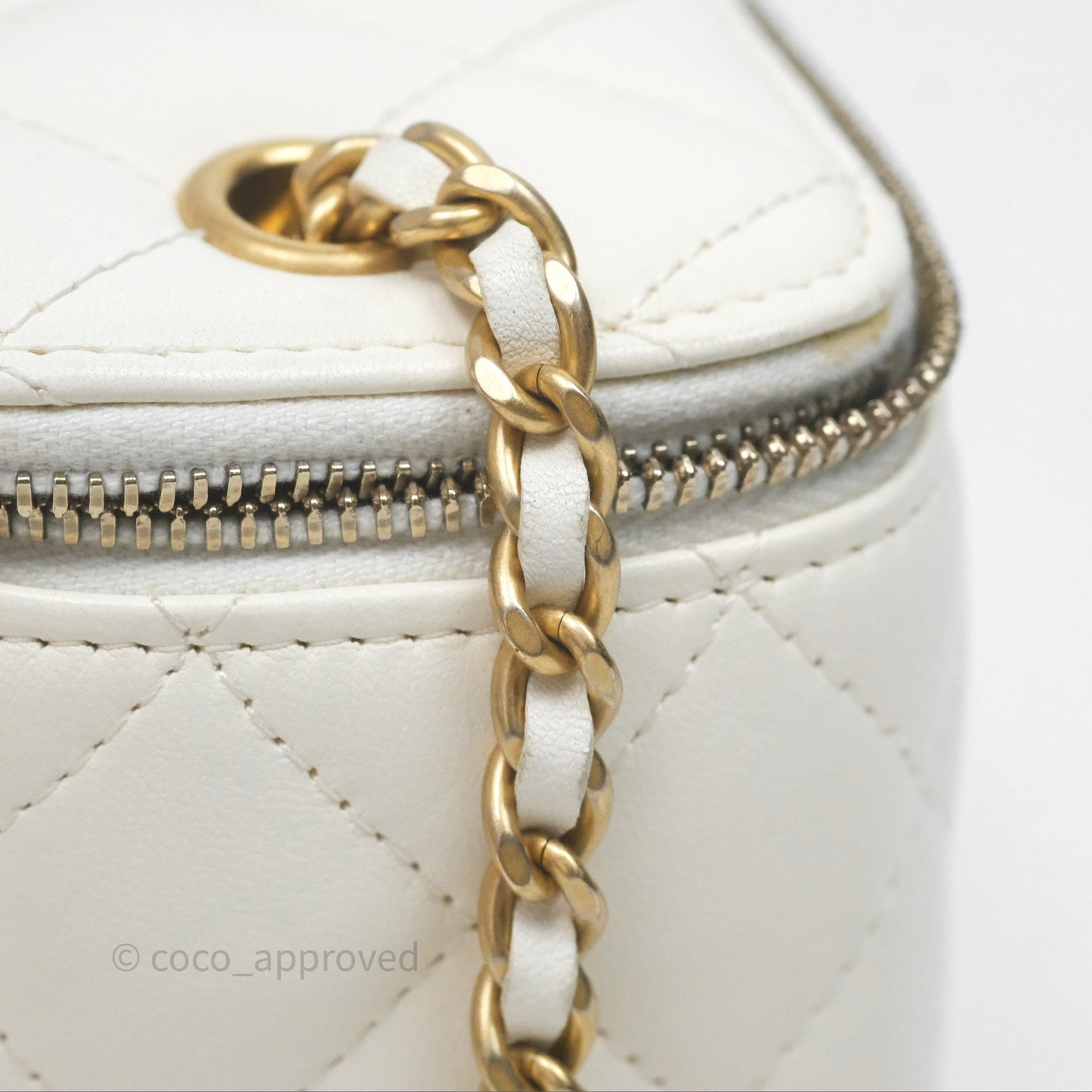 Chanel Mini Pearl Crush Vanity With Chain Ivory White Aged Gold Hardware