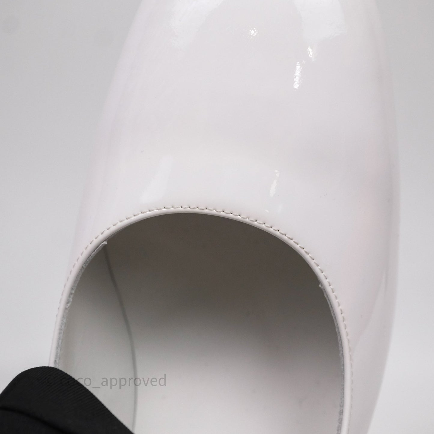 Chanel CC Ribbon Mary Jane Block Heels White Patent Size 39