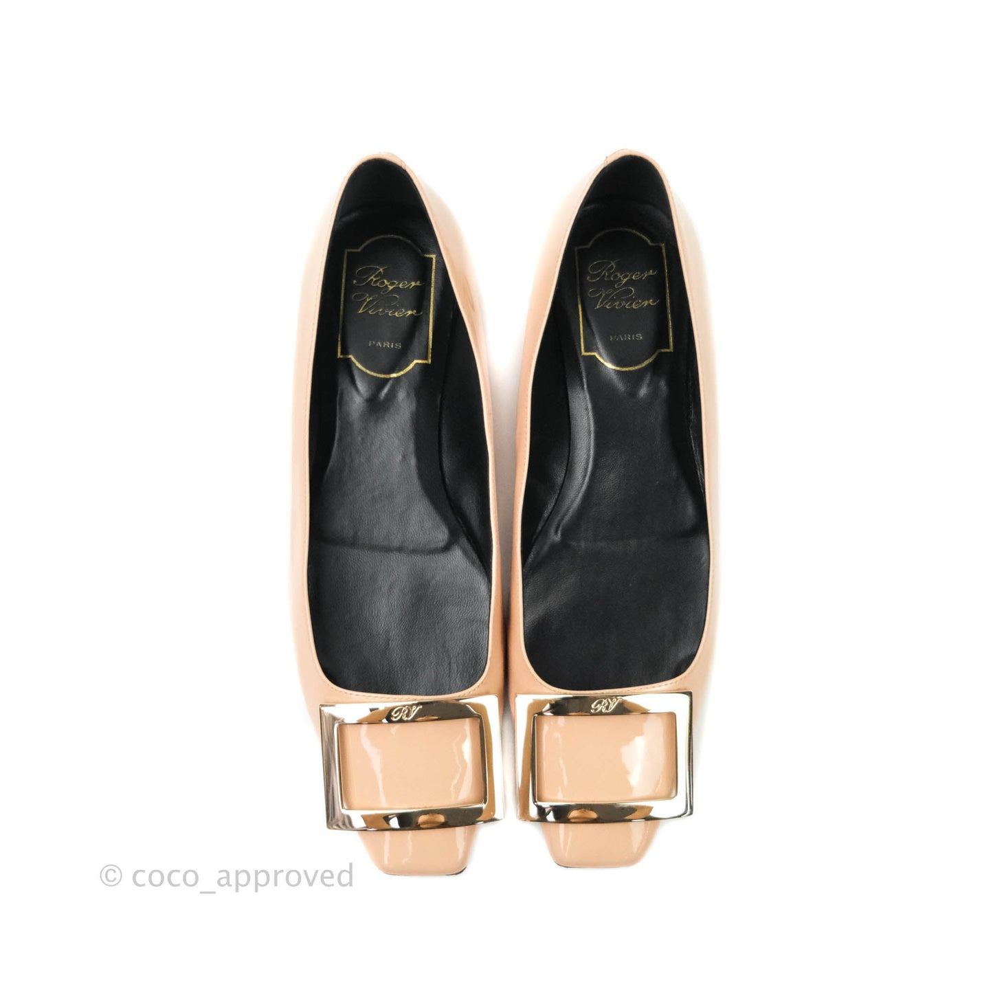 Roger Vivier Ballerina Patent Ballet Flats In Neutral Gold Hardware