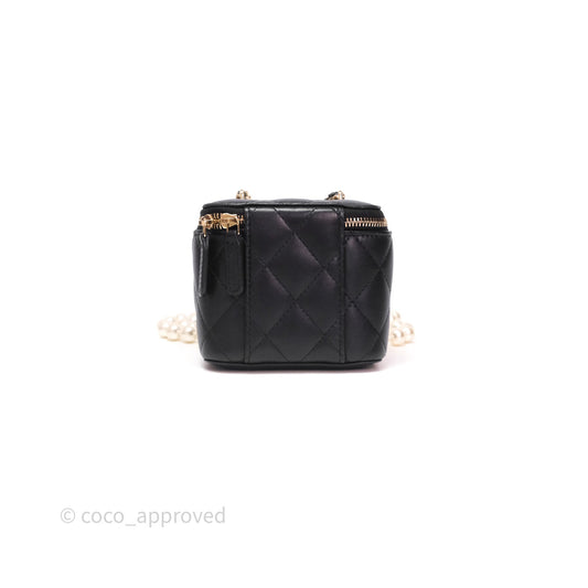 Chanel Mini Vanity With Pearl Chain Black Lambskin Gold Hardware