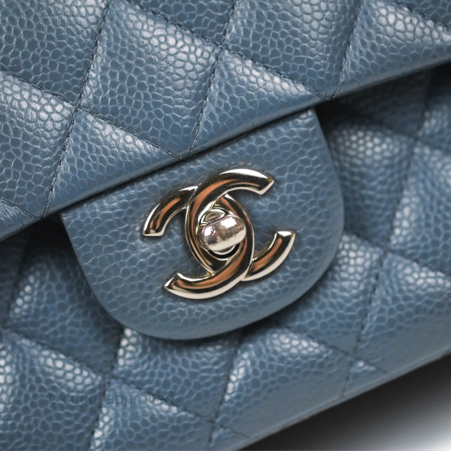 Chanel Classic Double Flap Quilted M/L Blue Caviar Silver Hardware