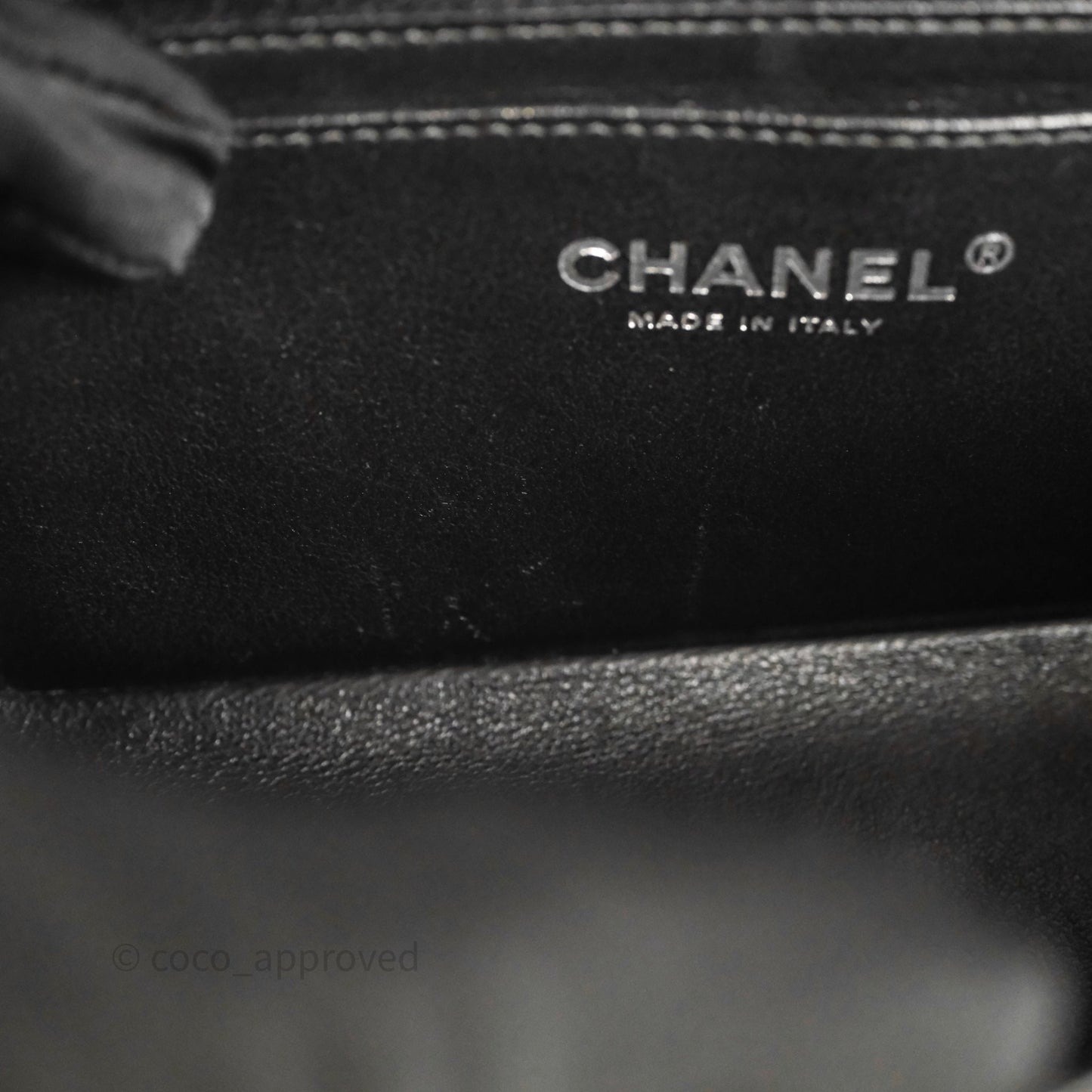 Chanel Mini Rectangular Flap Chevron Black Caviar Silver Hardware