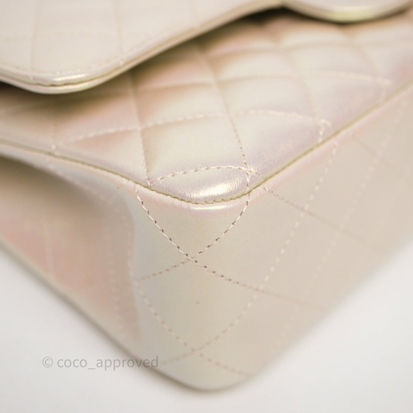 Chanel Classic Medium Double Flap Iridescent Beige Gold Hardware 21S