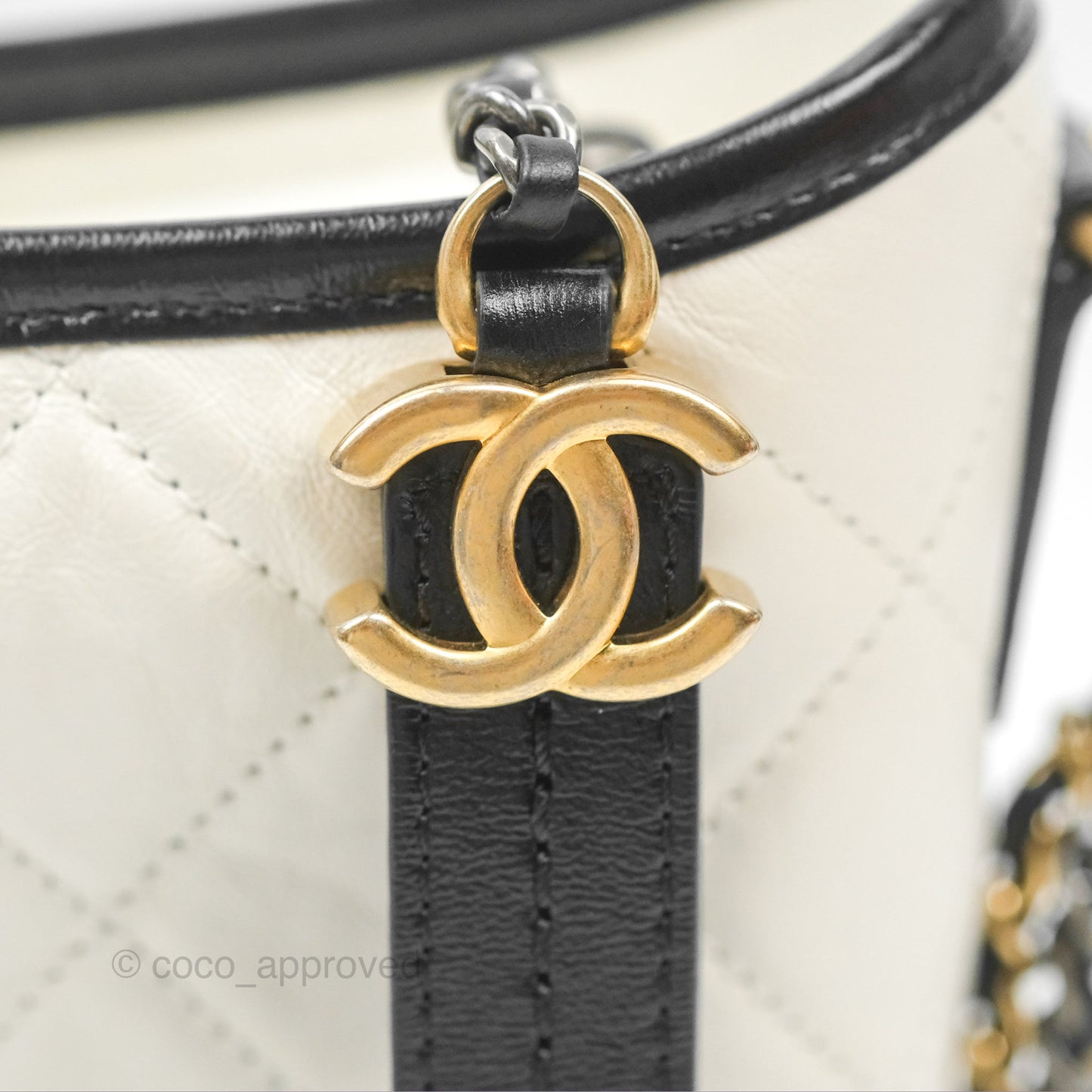 Chanel Small Gabrielle Hobo Quilted Black White Aged Calfskin