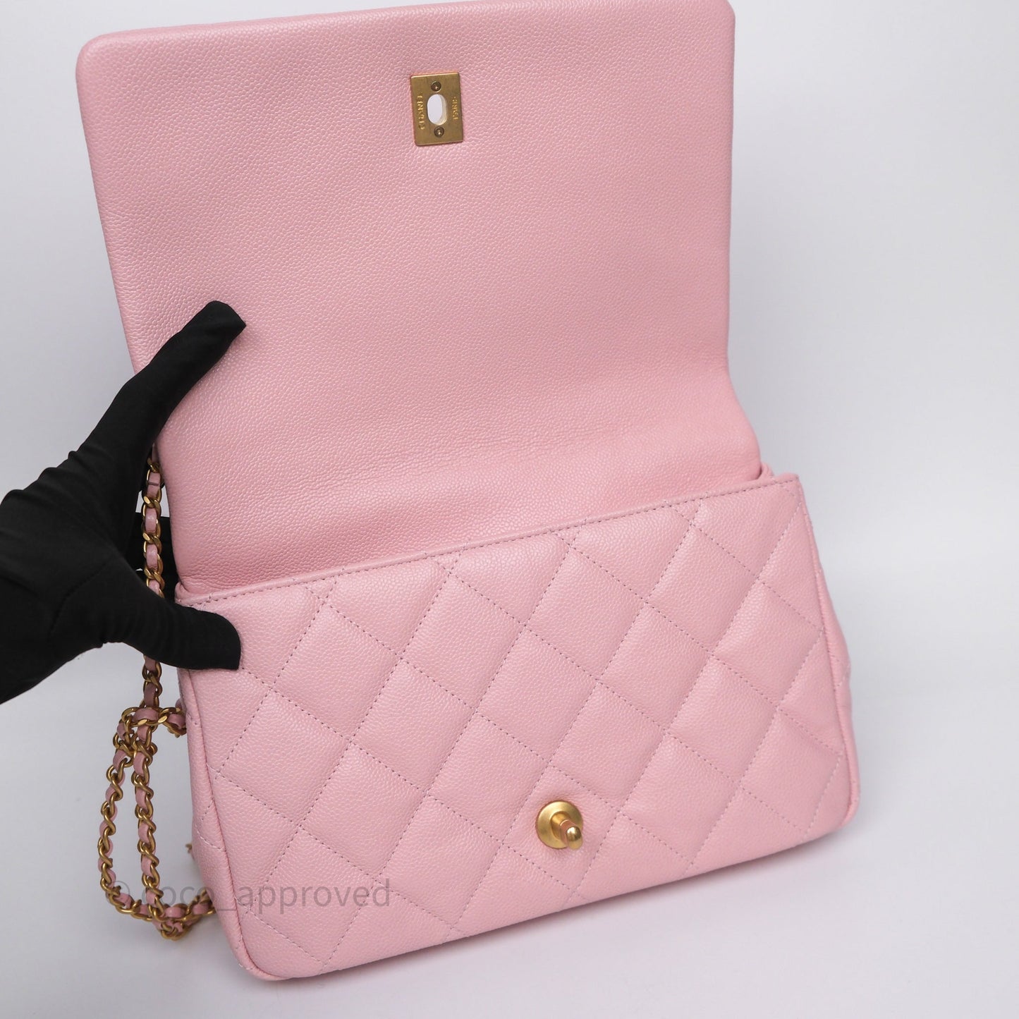 Chanel Chain Around Flap Bag Pink Caviar Aged Gold Hardware 22B