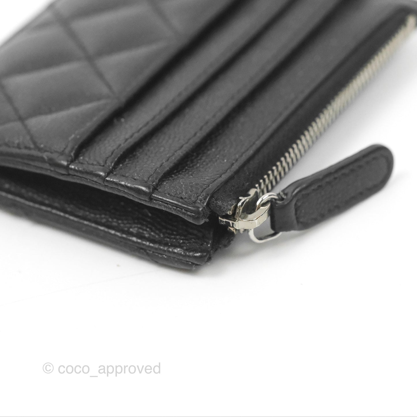 Chanel Quilted CC Zipped Card Holder Black Caviar Silver Hardware