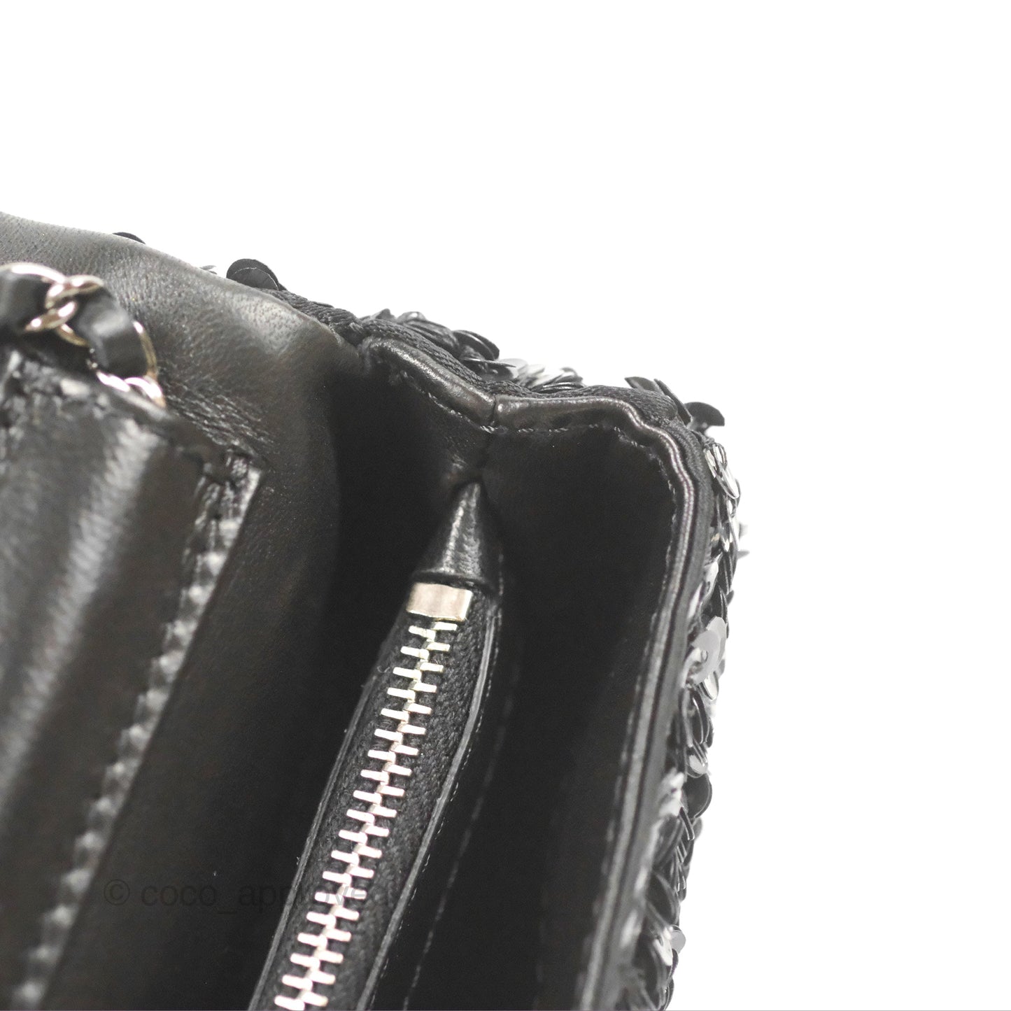 Chanel East West Flap Bag Black Sequin Dark Silver Hardware