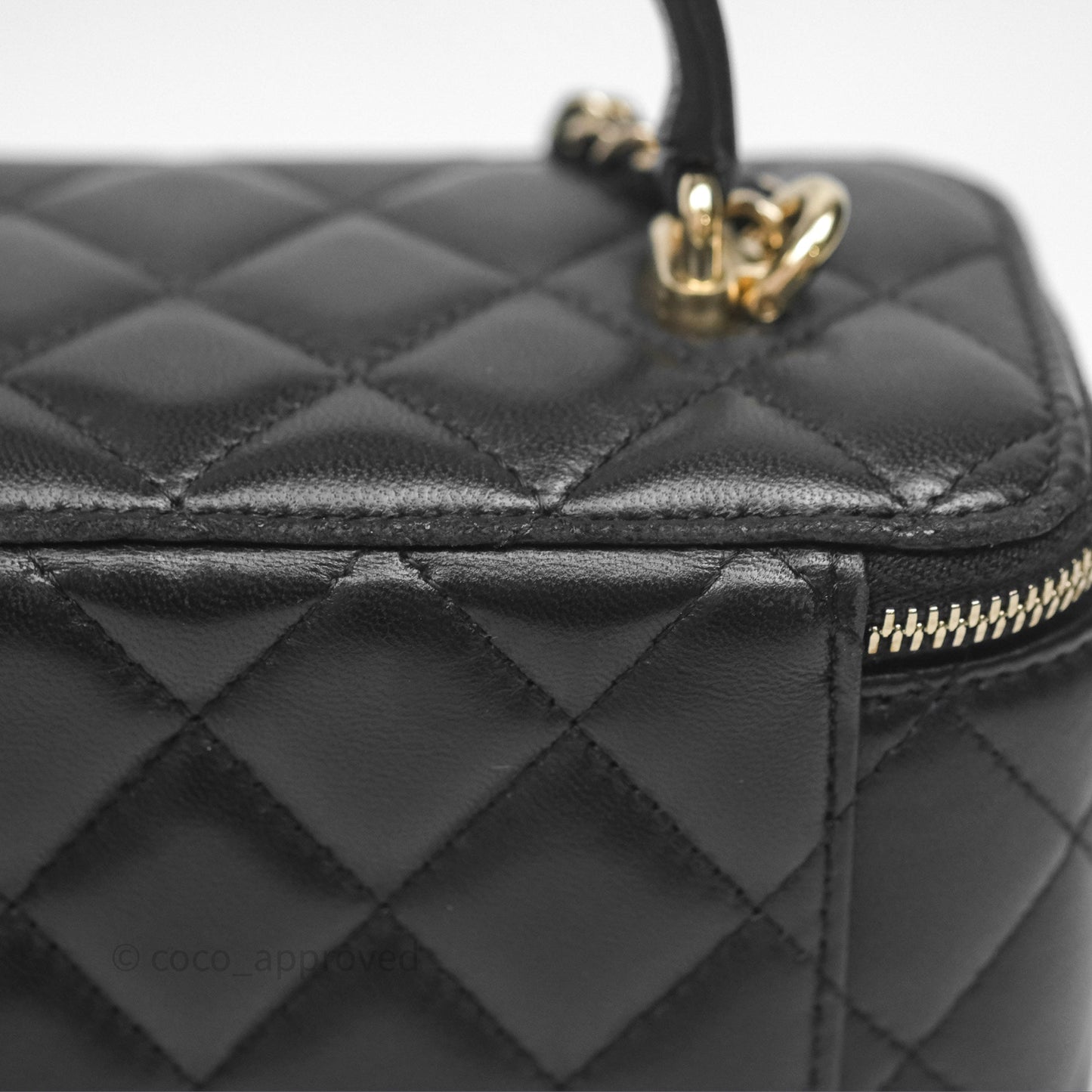Chanel Classic Vanity Rectangular Top Handle With Chain Black Lambskin Gold Hardware