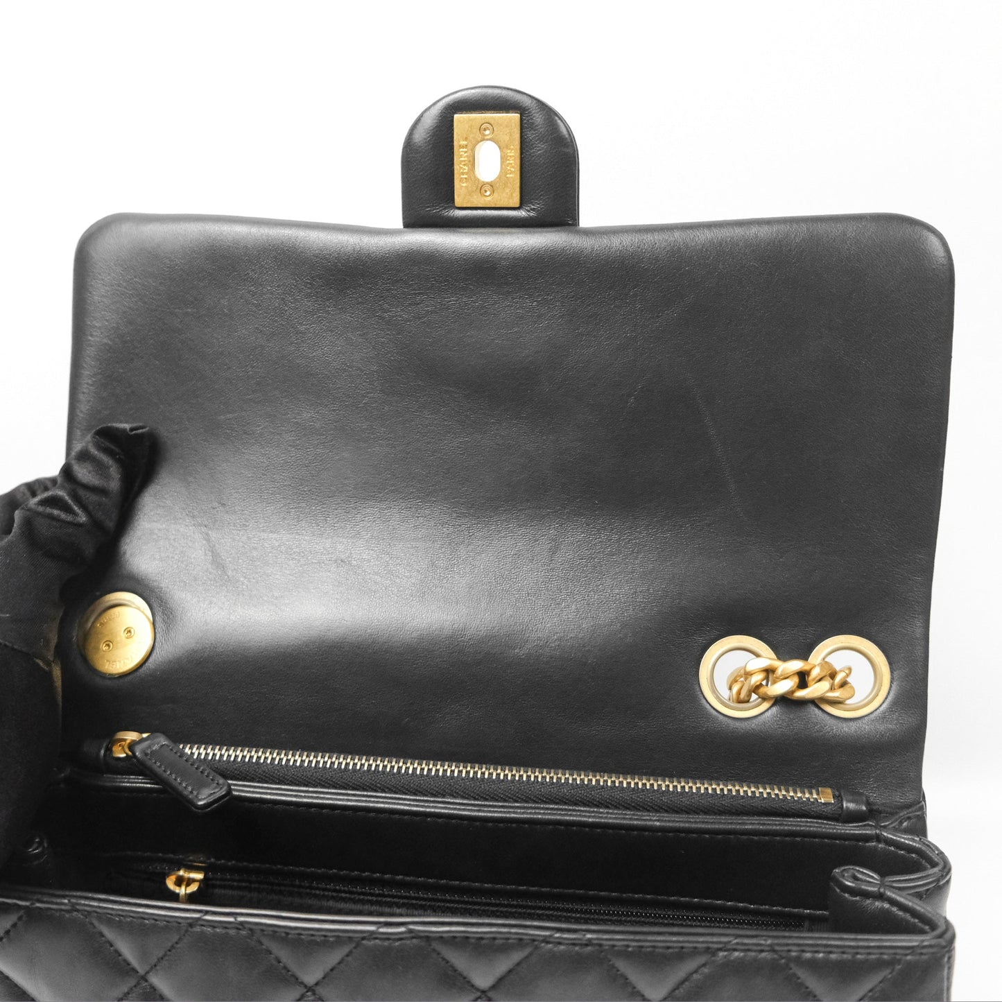 Chanel Flap Bag with Adjustable Strap Black Lambskin Aged Gold Hardware 22K