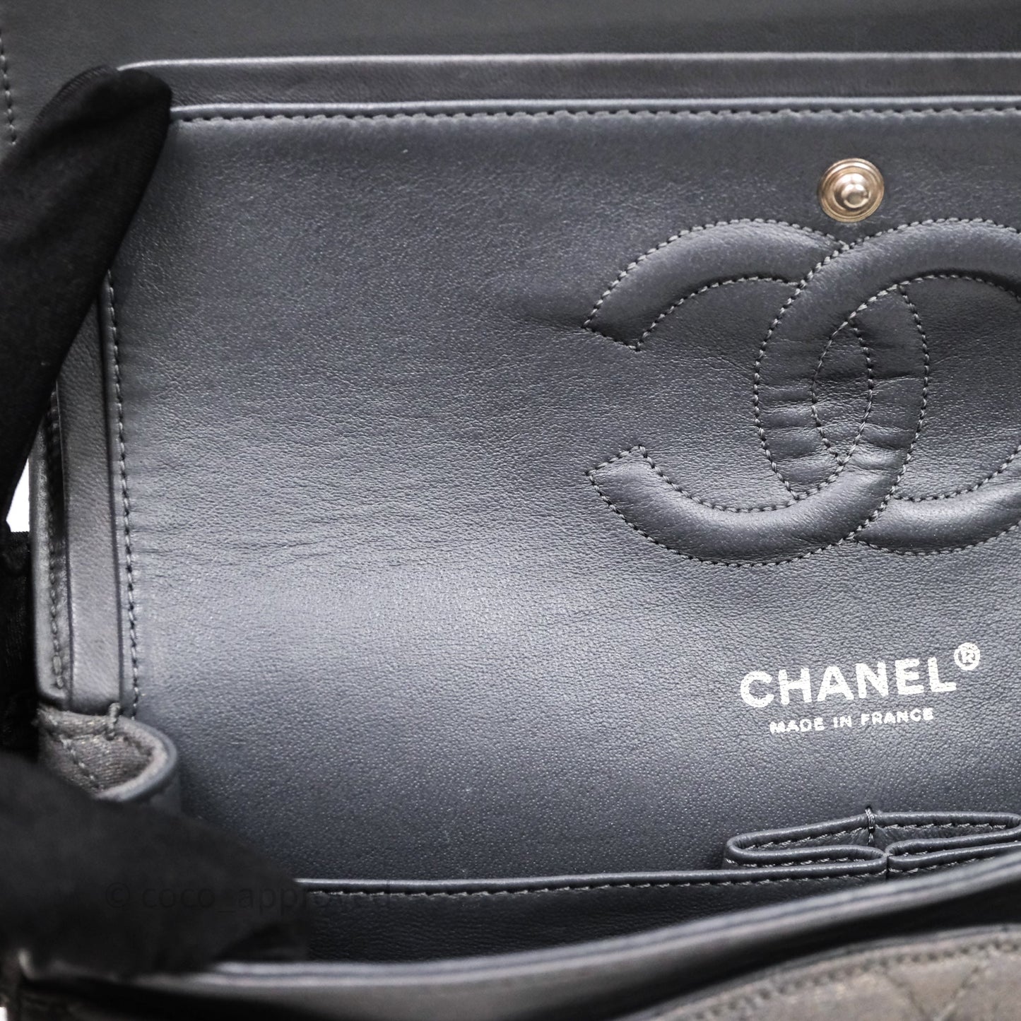 Chanel Classic M/L Medium Flap Quilted Iridescent Metallic Grey Canvas Silver Hardware