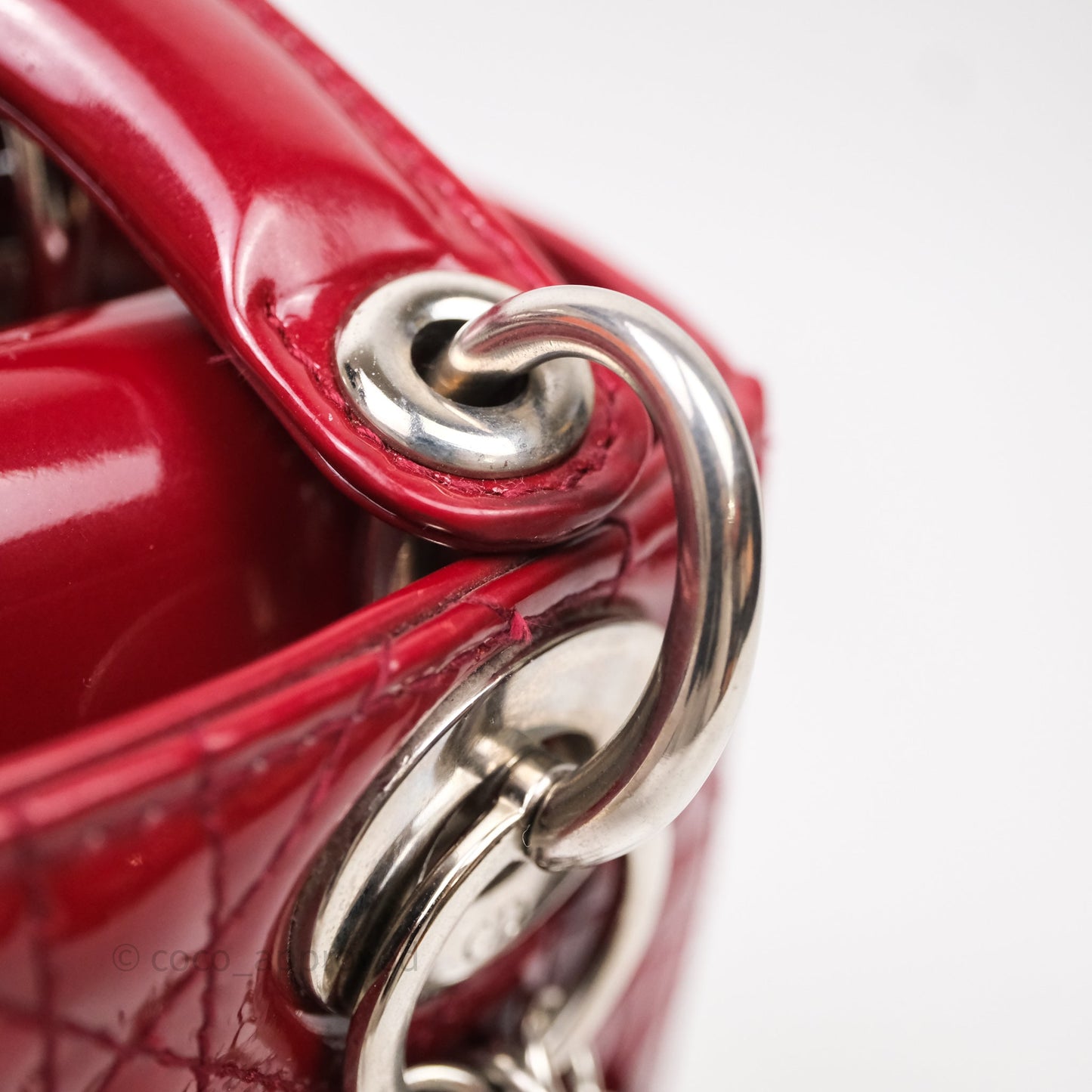 Christian Dior Mini Lady Dior Red Patent Cannage Silver Hardware