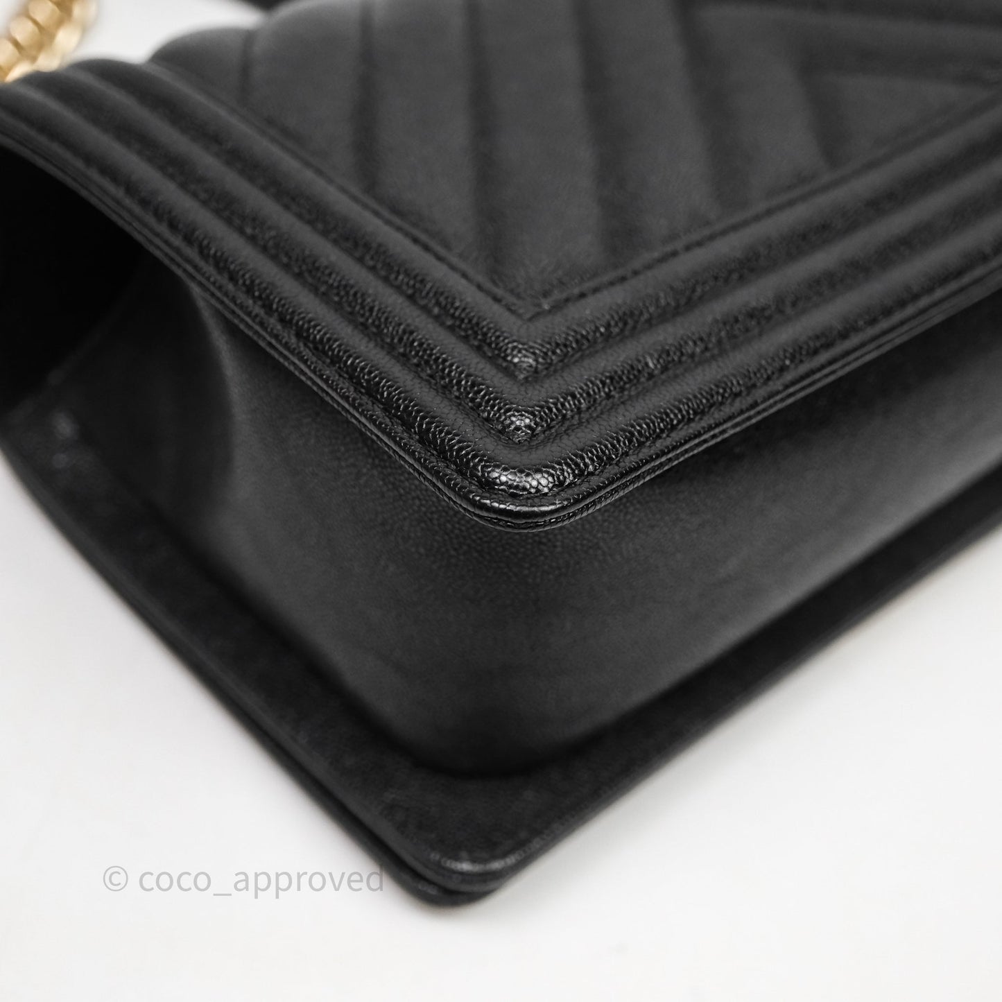 Chanel Medium Boy Chevron Black Caviar Light Gold Hardware