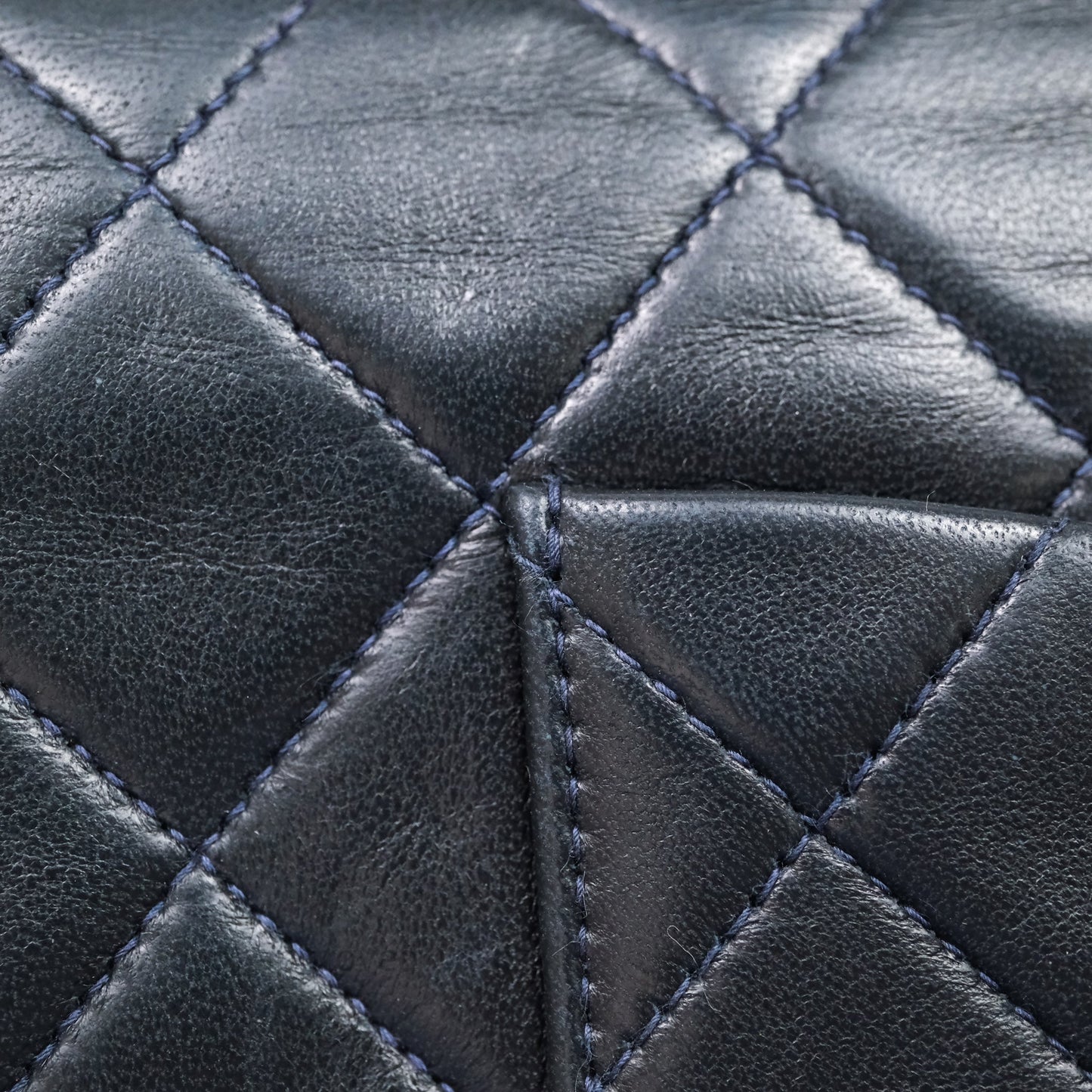 Chanel Vintage M/L Lambskin Medium Double Flap Bag Navy 24K Gold Hardware