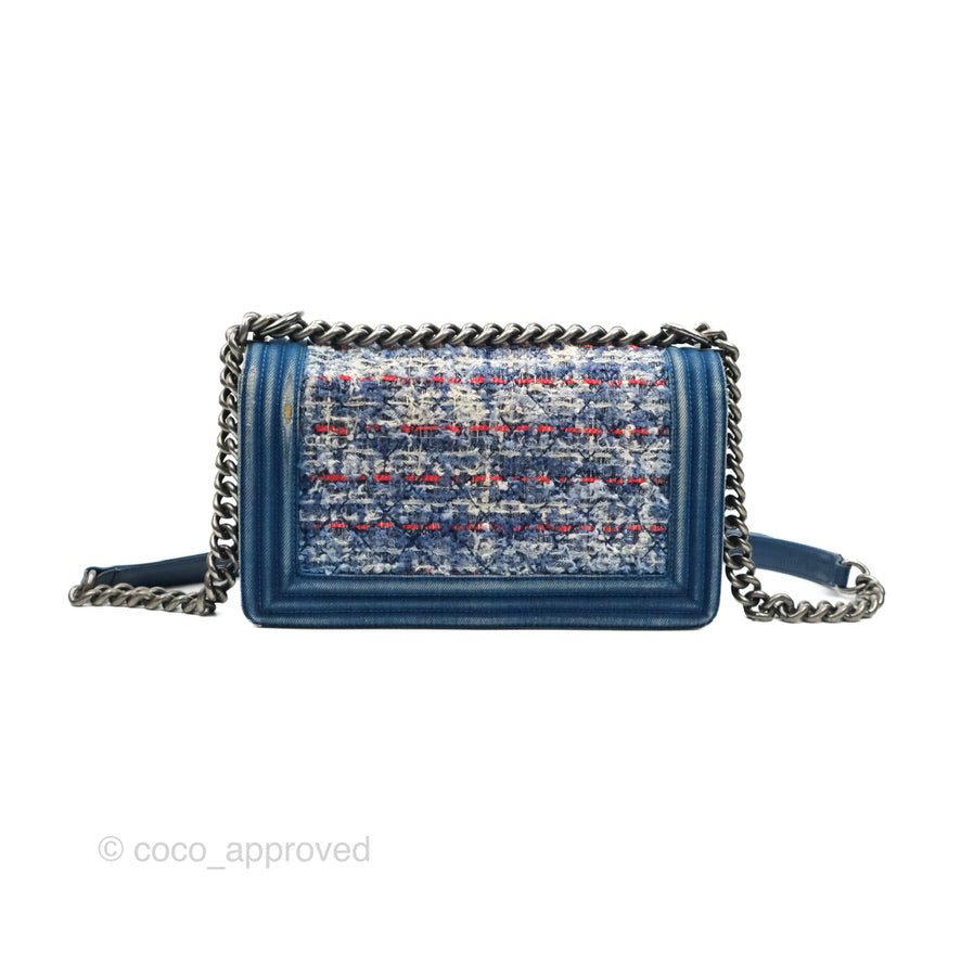Chanel Medium Boy Blue Denim Tweed Ruthenium Hardware