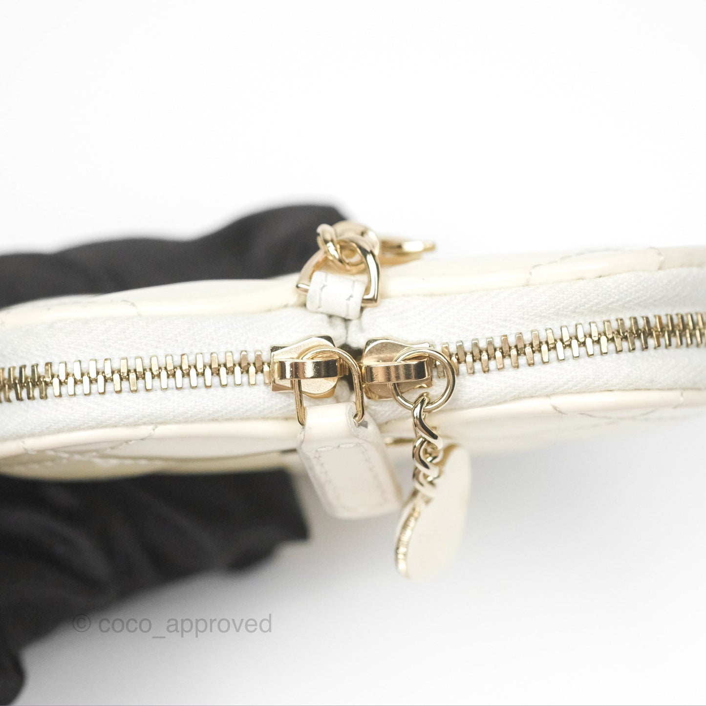 Chanel Heart Clutch with Chain with Coin Purse Black White Patent