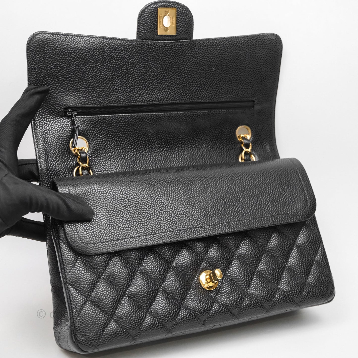 Chanel Classic M/L Medium Flap Quilted Black Caviar Gold Hardware
