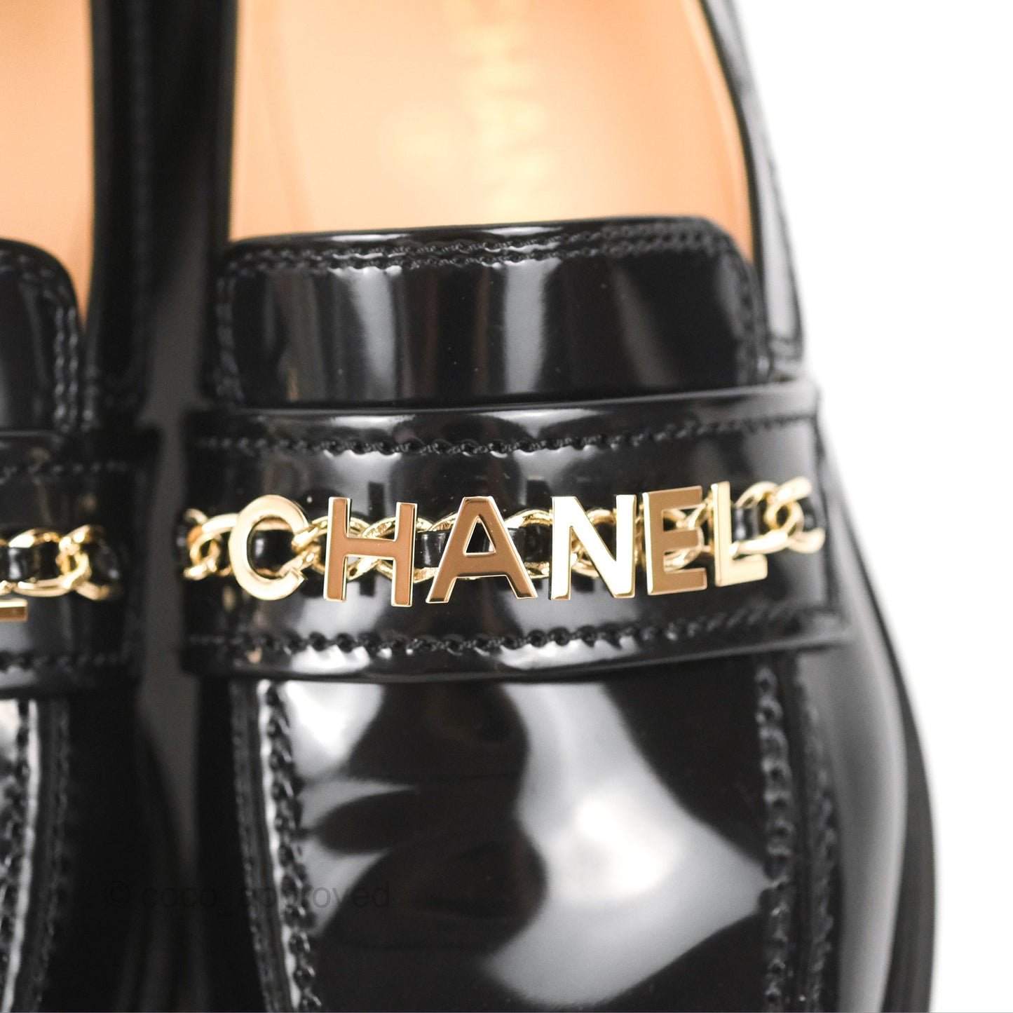 Chanel Patent Calfskin Black Loafers 21S Size 37.5