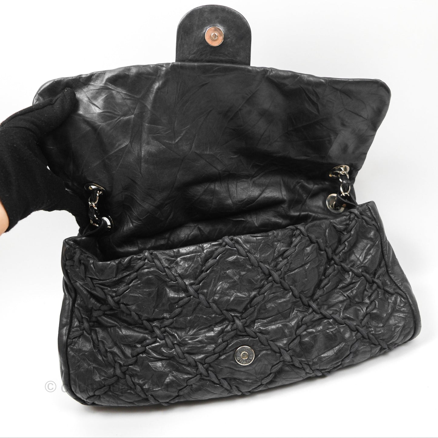 Chanel Large Flap Bag Dark Navy Silver Hardware